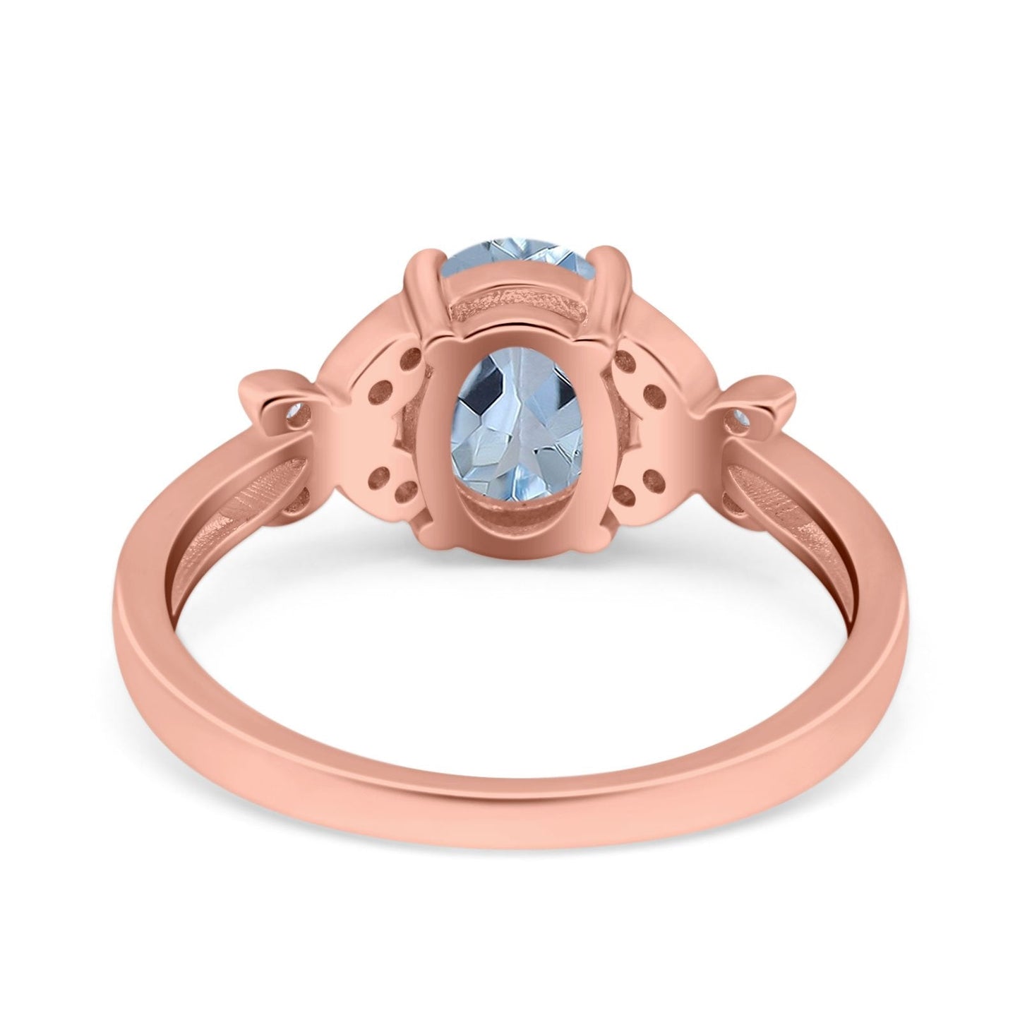 14K Rose Gold 1.27ct Oval 8mmx6mm Butterfly Accent G SI Natural Aquamarine Diamond Engagement Wedding Ring Size 6.5