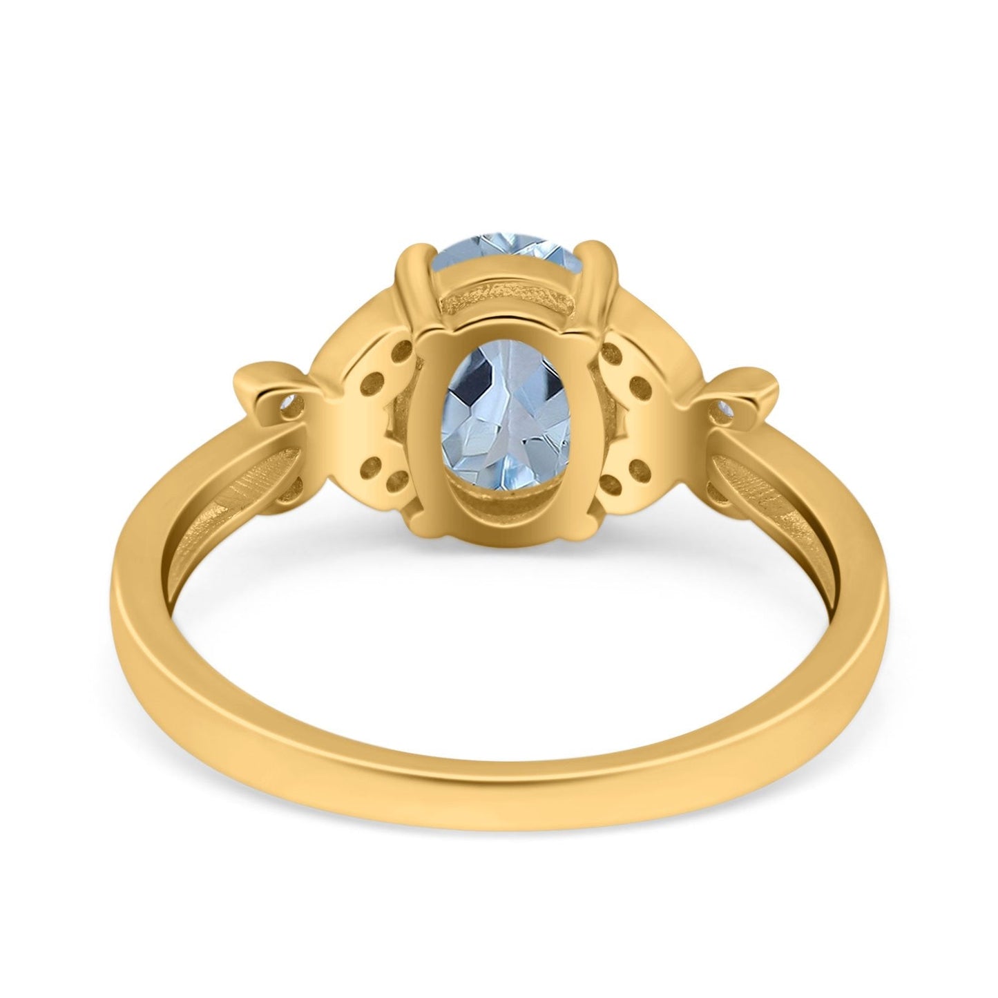 14K Yellow Gold 1.27ct Oval 8mmx6mm Butterfly Accent G SI Natural Aquamarine Diamond Engagement Wedding Ring Size 6.5