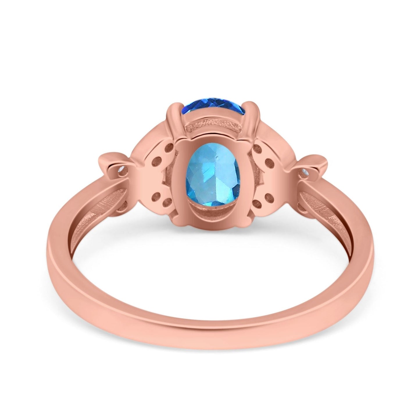 14K Rose Gold 1.27ct Oval 8mmx6mm Butterfly Accent G SI Natural Blue Topaz Diamond Engagement Wedding Ring Size 6.5