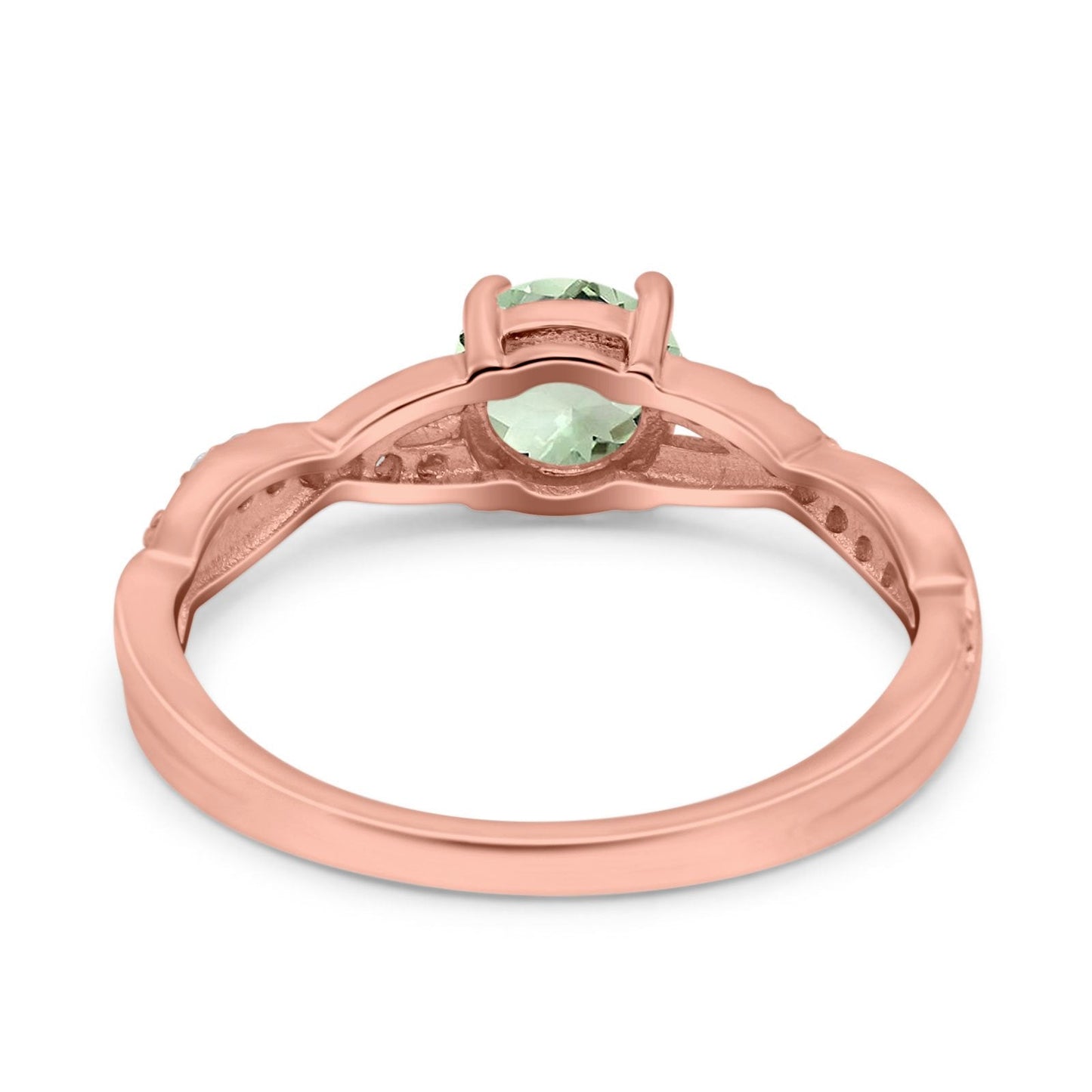 14K Rose Gold 0.98ct Round Art Deco 6mm G SI Natural Green Amethyst Diamond Engagement Wedding Ring Size 6.5