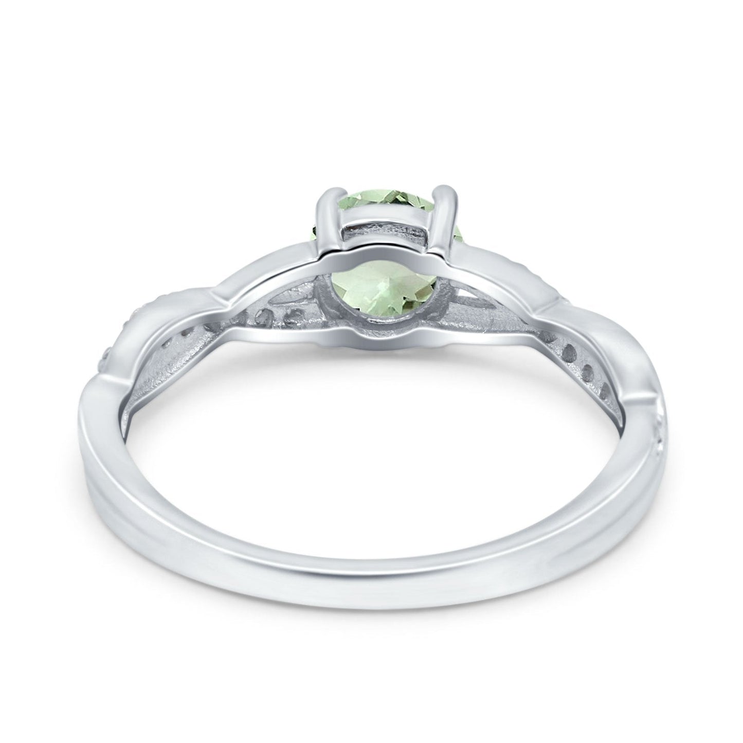 14K White Gold 0.98ct Round Art Deco 6mm G SI Natural Green Amethyst Diamond Engagement Wedding Ring Size 6.5