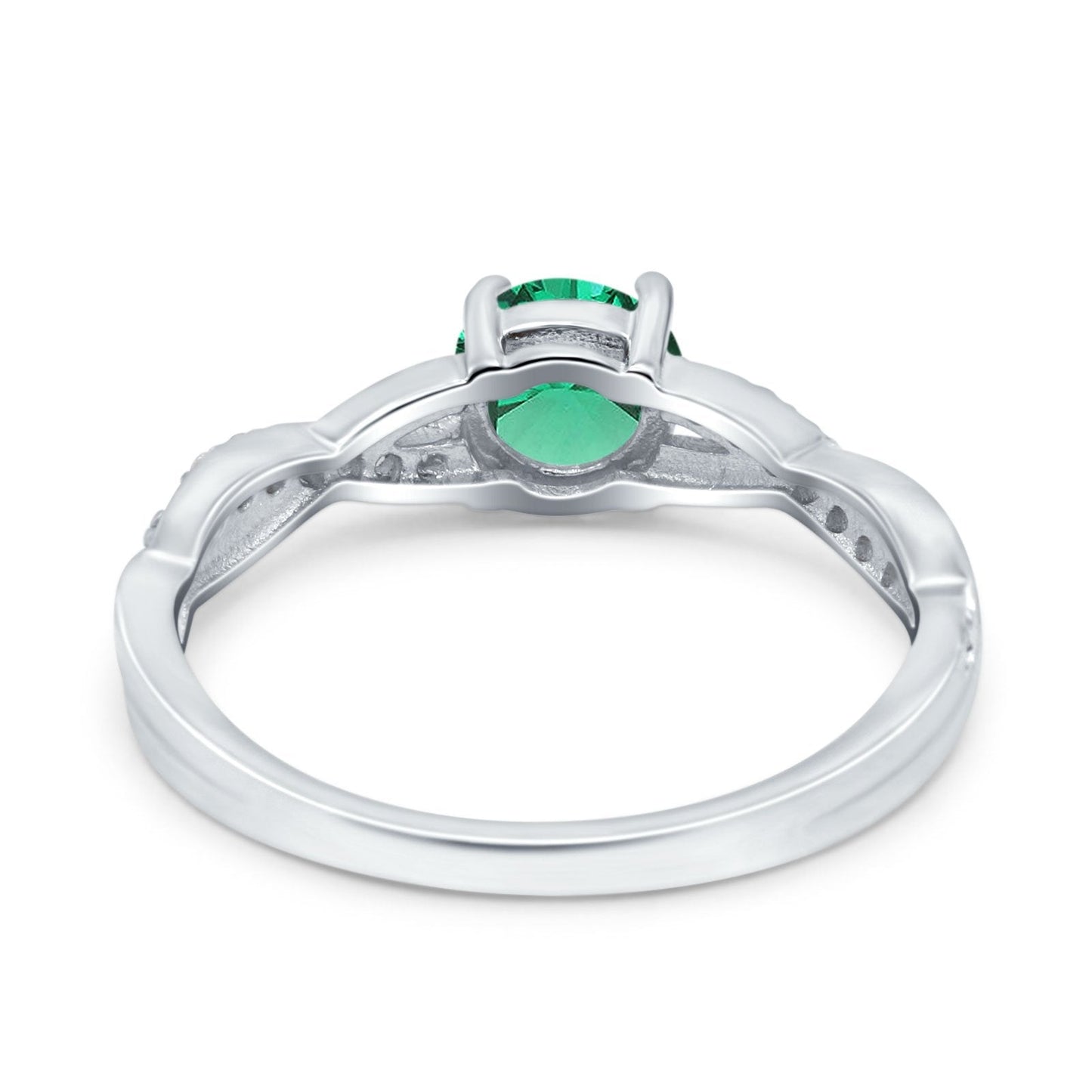 14K White Gold 0.98ct Round Art Deco 6mm G SI Nano Emerald Diamond Engagement Wedding Ring Size 6.5