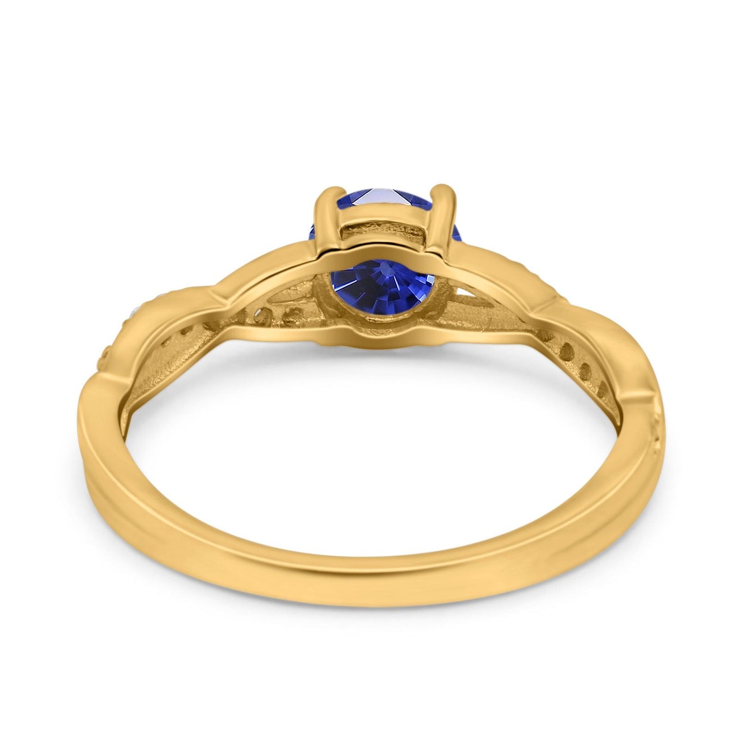 14K Yellow Gold 0.98ct Round Art Deco 6mm G SI Nano Blue Sapphire Diamond Engagement Wedding Ring Size 6.5