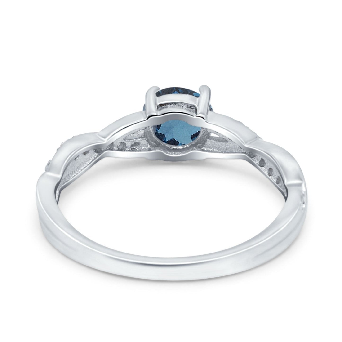 14K White Gold 0.98ct Round Art Deco 6mm G SI London Blue Topaz Diamond Engagement Wedding Ring Size 6.5