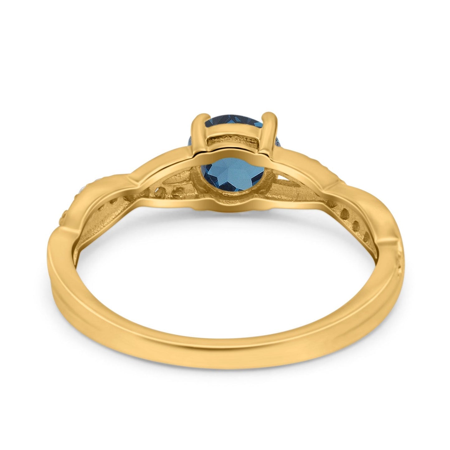 14K Yellow Gold 0.98ct Round Art Deco 6mm G SI London Blue Topaz Diamond Engagement Wedding Ring Size 6.5