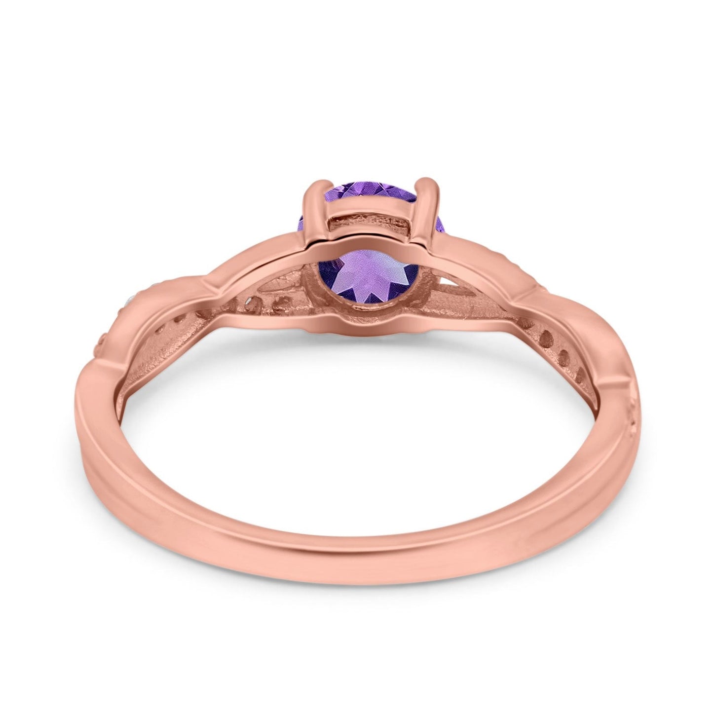 14K Rose Gold 0.98ct Round Art Deco 6mm G SI Natural Amethyst Diamond Engagement Wedding Ring Size 6.5