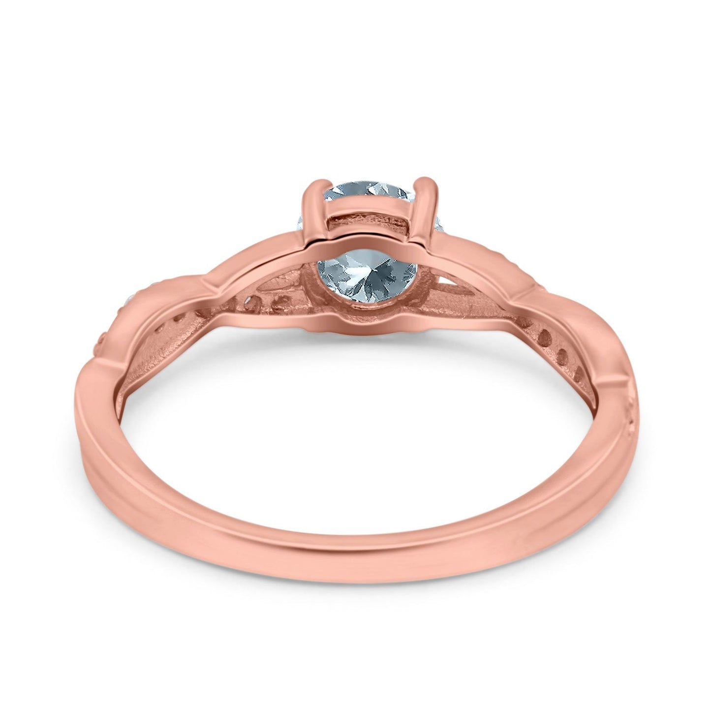 14K Rose Gold 0.98ct Round Art Deco 6mm G SI Natural Aquamarine Diamond Engagement Wedding Ring Size 6.5