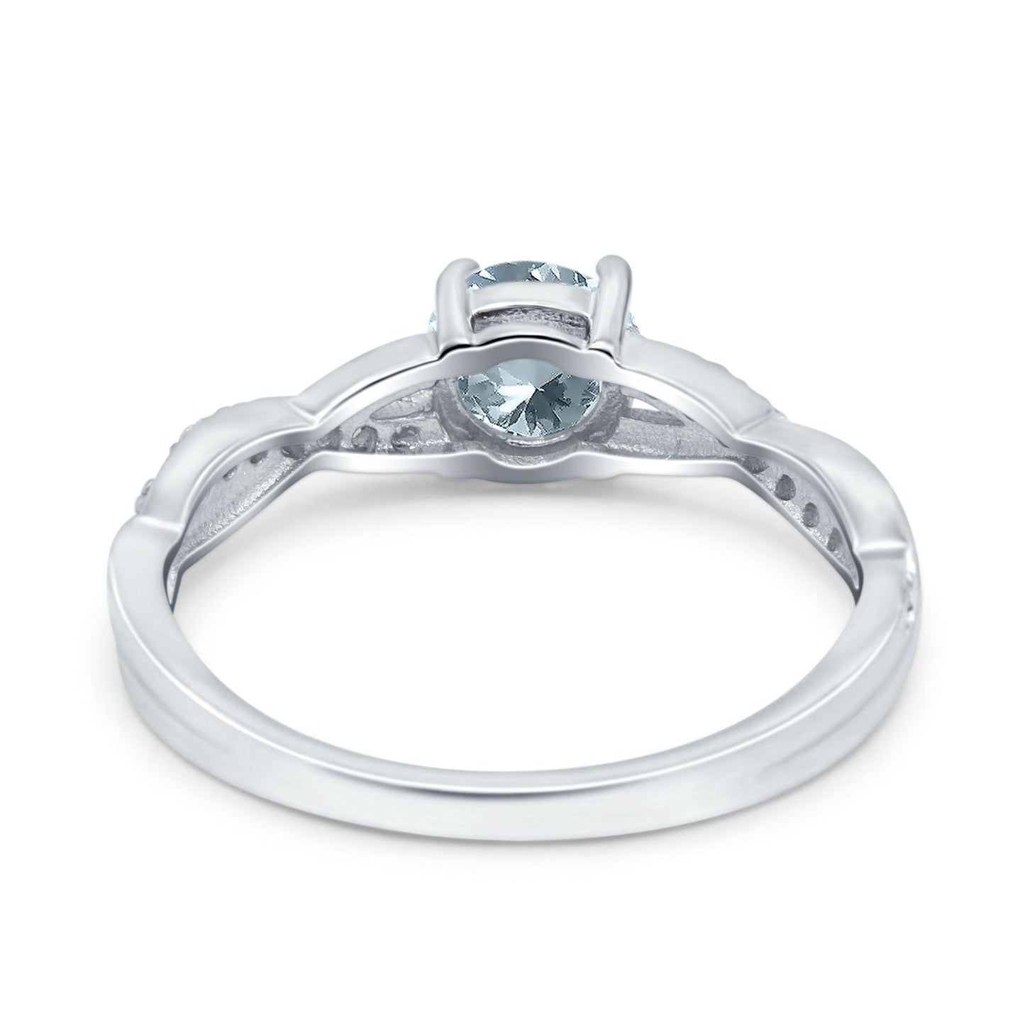 14K White Gold 0.98ct Round Art Deco 6mm G SI Natural Aquamarine Diamond Engagement Wedding Ring Size 6.5