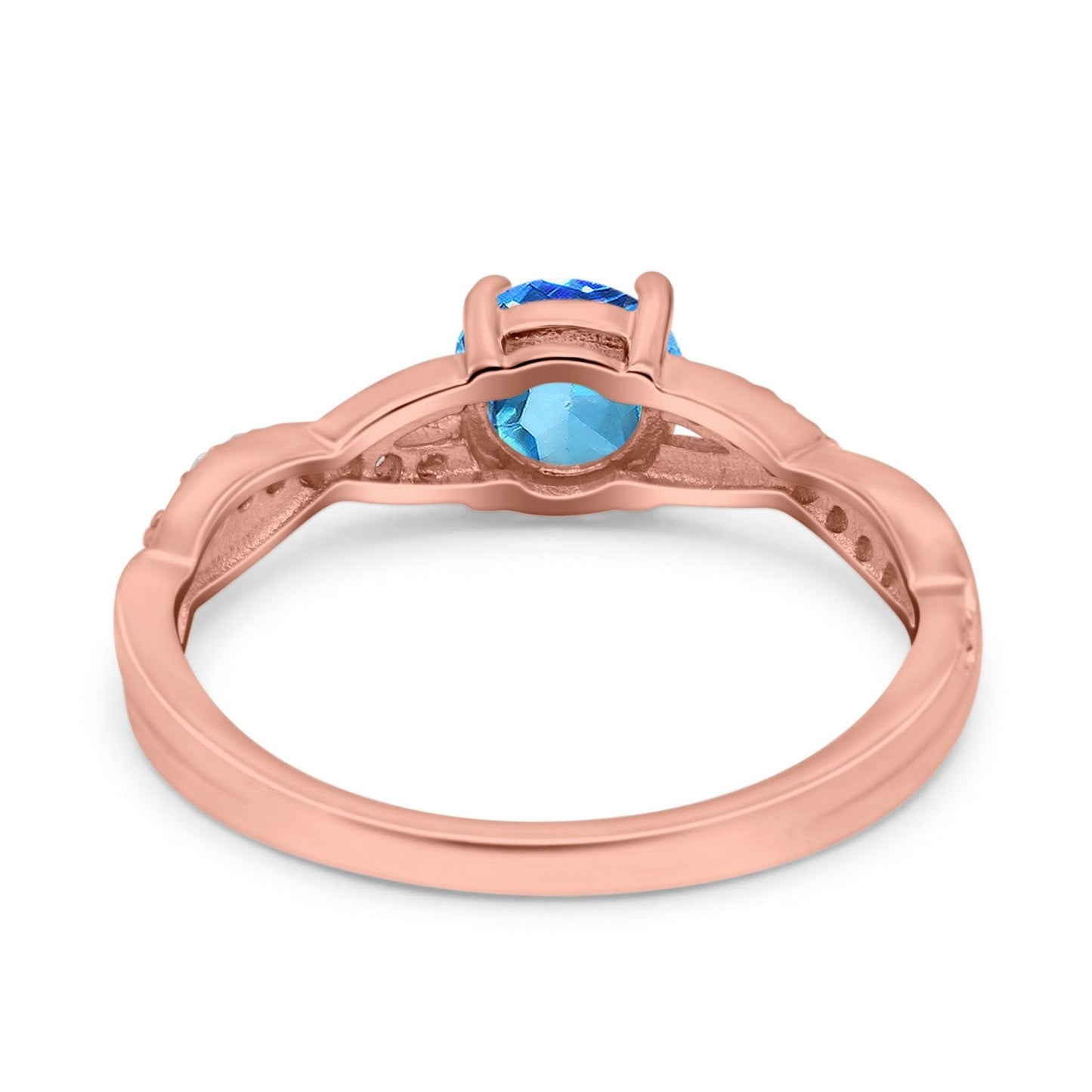 14K Rose Gold 0.98ct Round Art Deco 6mm G SI Natural Blue Topaz Diamond Engagement Wedding Ring Size 6.5