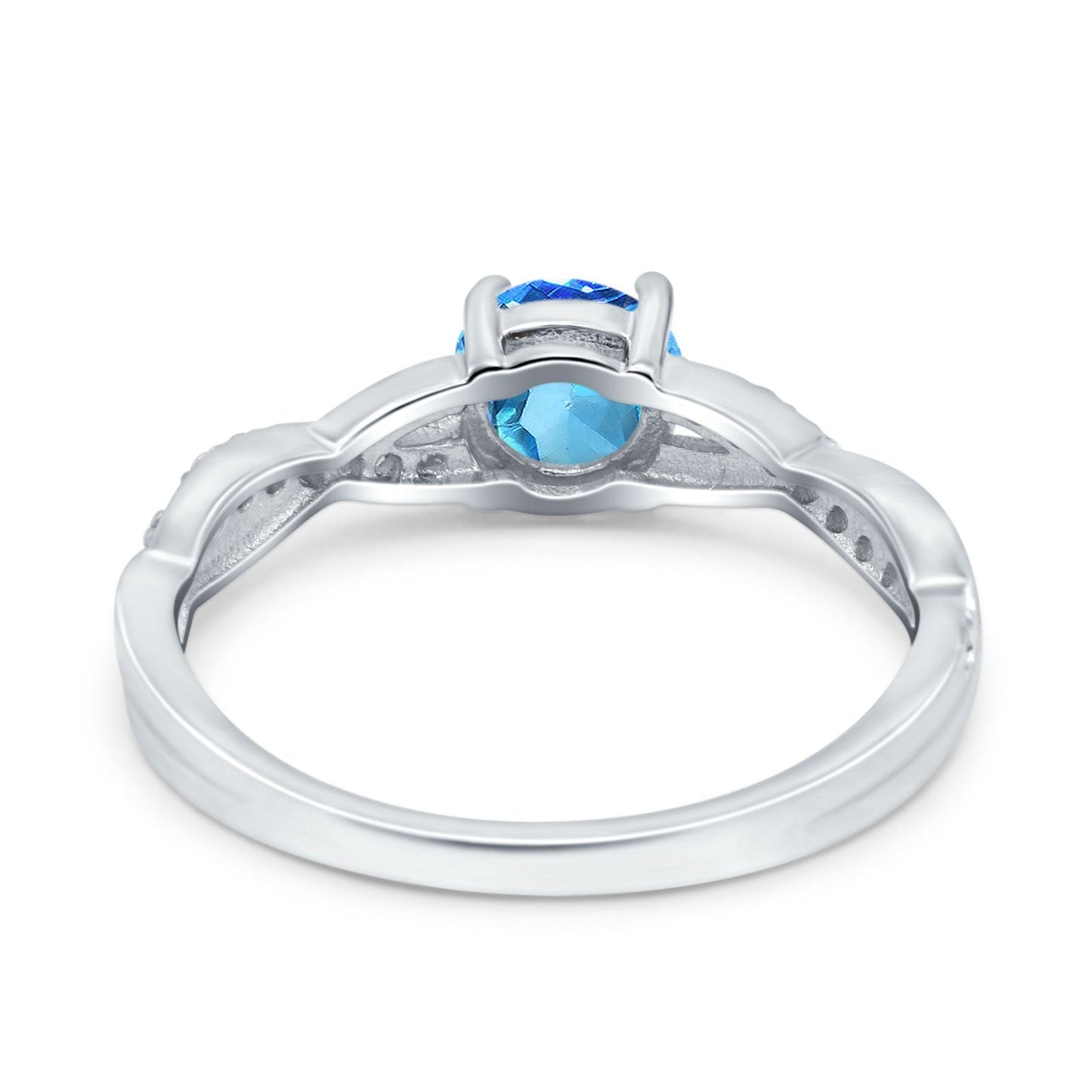 Bague de fiançailles en or blanc 14 carats 0,98 ct Art déco ronde 6 mm G SI avec topaze bleue naturelle et diamant taille 6,5