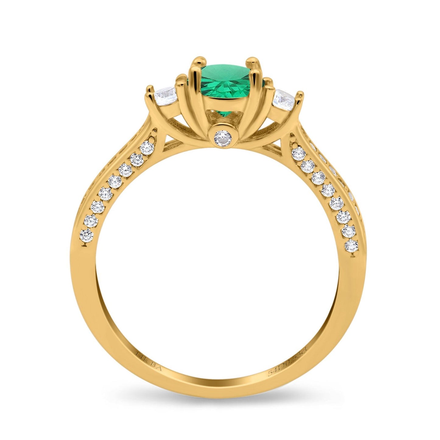 14K Yellow Gold 1.37ct Round Three Stone Vintage 6mm G SI Nano Emerald Diamond Engagement Wedding Ring Size 6.5