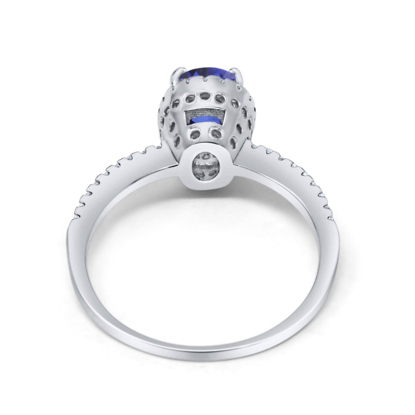 14K White Gold 1.41ct Oval 8mmx6mm Fashion Accent G SI Nano Blue Sapphire Diamond Engagement Wedding Ring Size 6.5