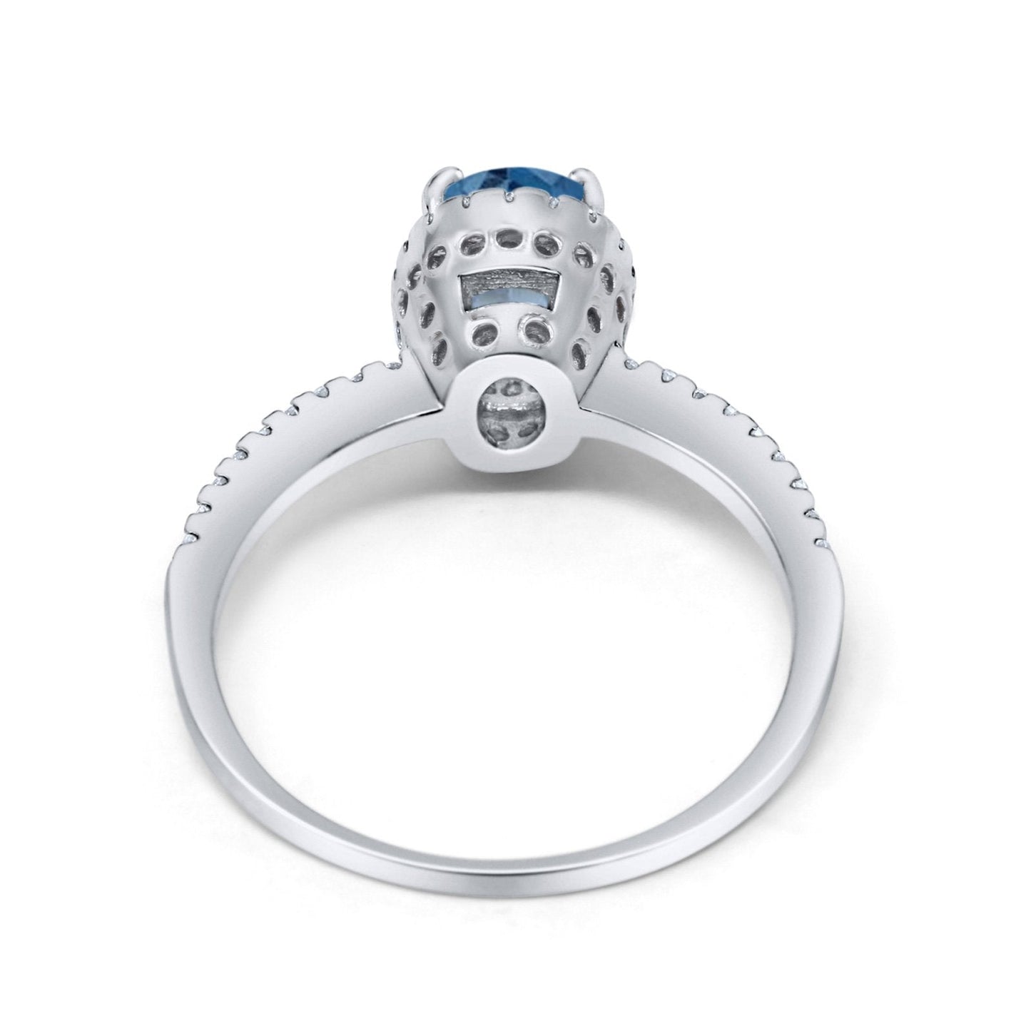 14K White Gold 1.41ct Oval 8mmx6mm Fashion Accent G SI London Blue Topaz Diamond Engagement Wedding Ring Size 6.5