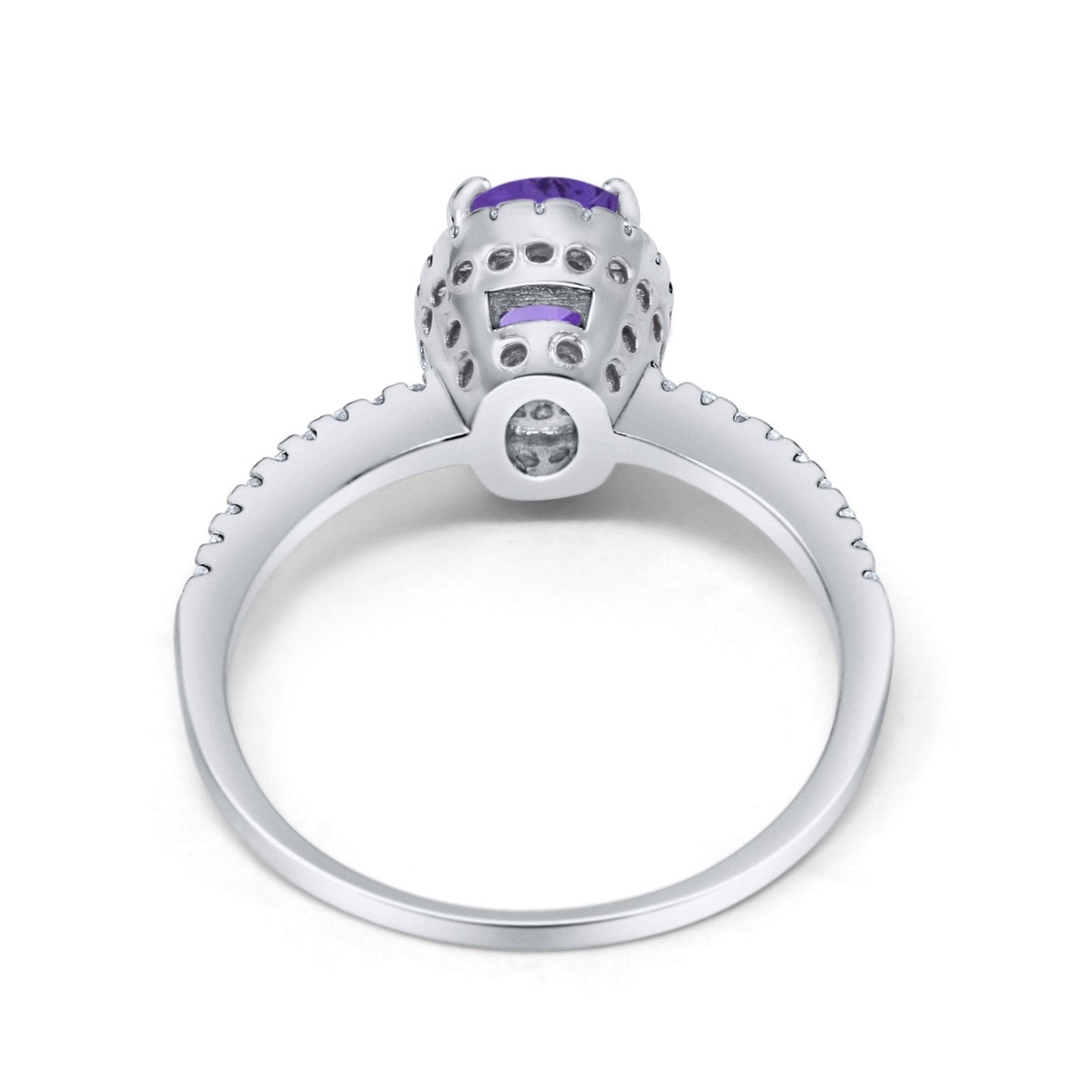 14K White Gold 1.41ct Oval 8mmx6mm Fashion Accent G SI Natural Amethyst Diamond Engagement Wedding Ring Size 6.5