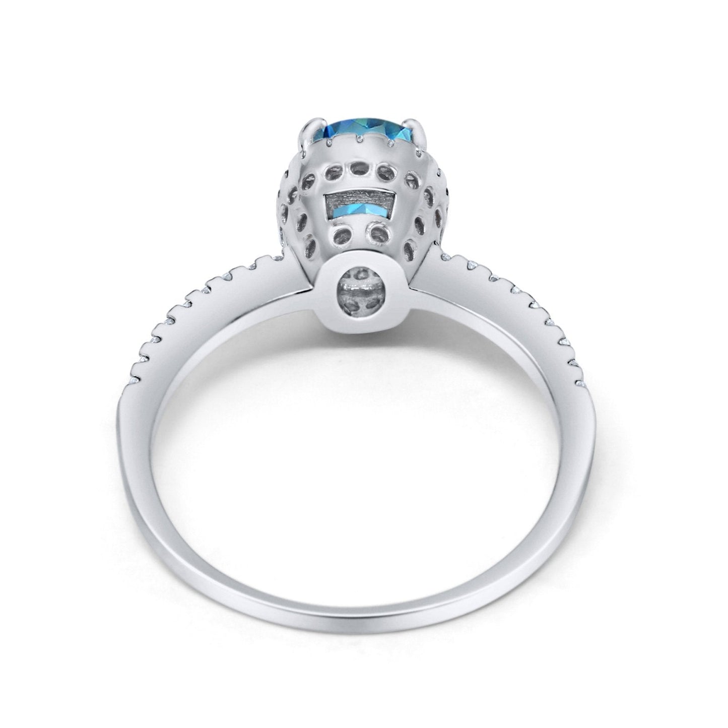 14K White Gold 1.41ct Oval 8mmx6mm Fashion Accent G SI Natural Blue Topaz Diamond Engagement Wedding Ring Size 6.5