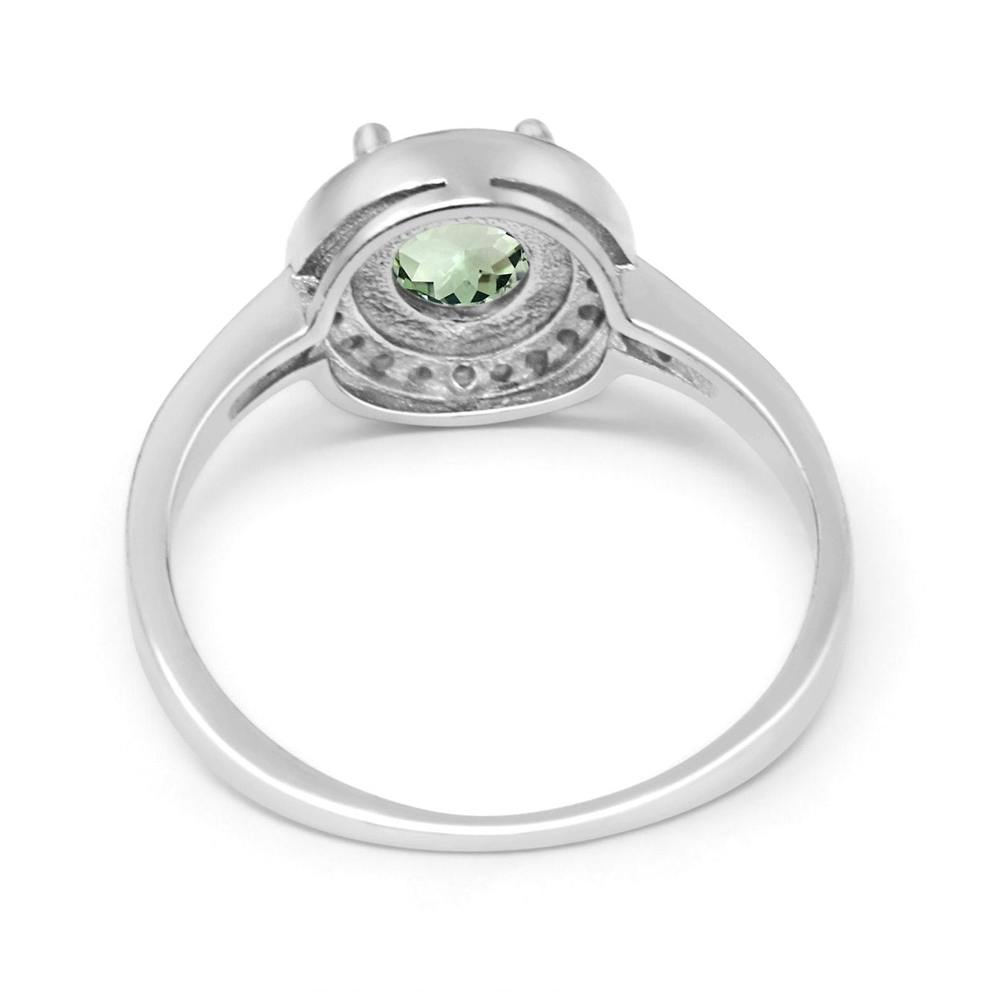 14K White Gold 0.94ct Round Art Deco 6mm G SI Natural Green Amethyst Diamond Engagement Wedding Ring Size 6.5