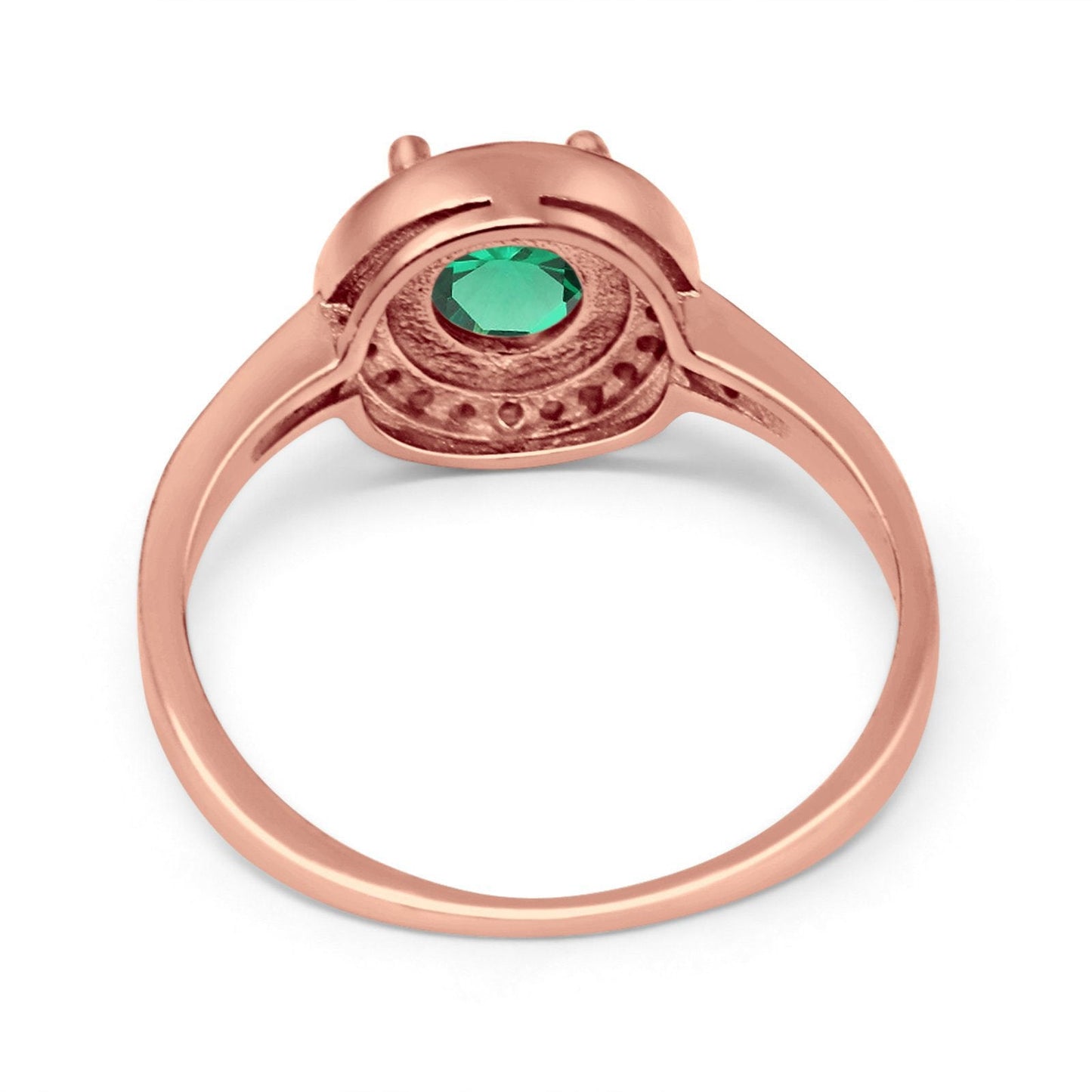 14K Rose Gold 0.94ct Round Art Deco 6mm G SI Nano Emerald Diamond Engagement Wedding Ring Size 6.5