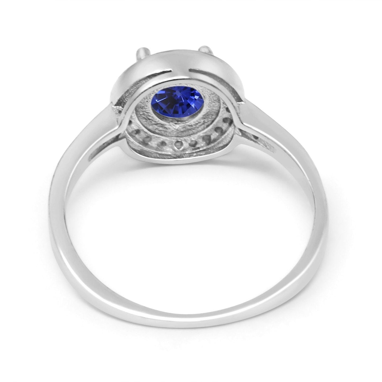 14K White Gold 0.94ct Round Art Deco 6mm G SI Nano Blue Sapphire Diamond Engagement Wedding Ring Size 6.5