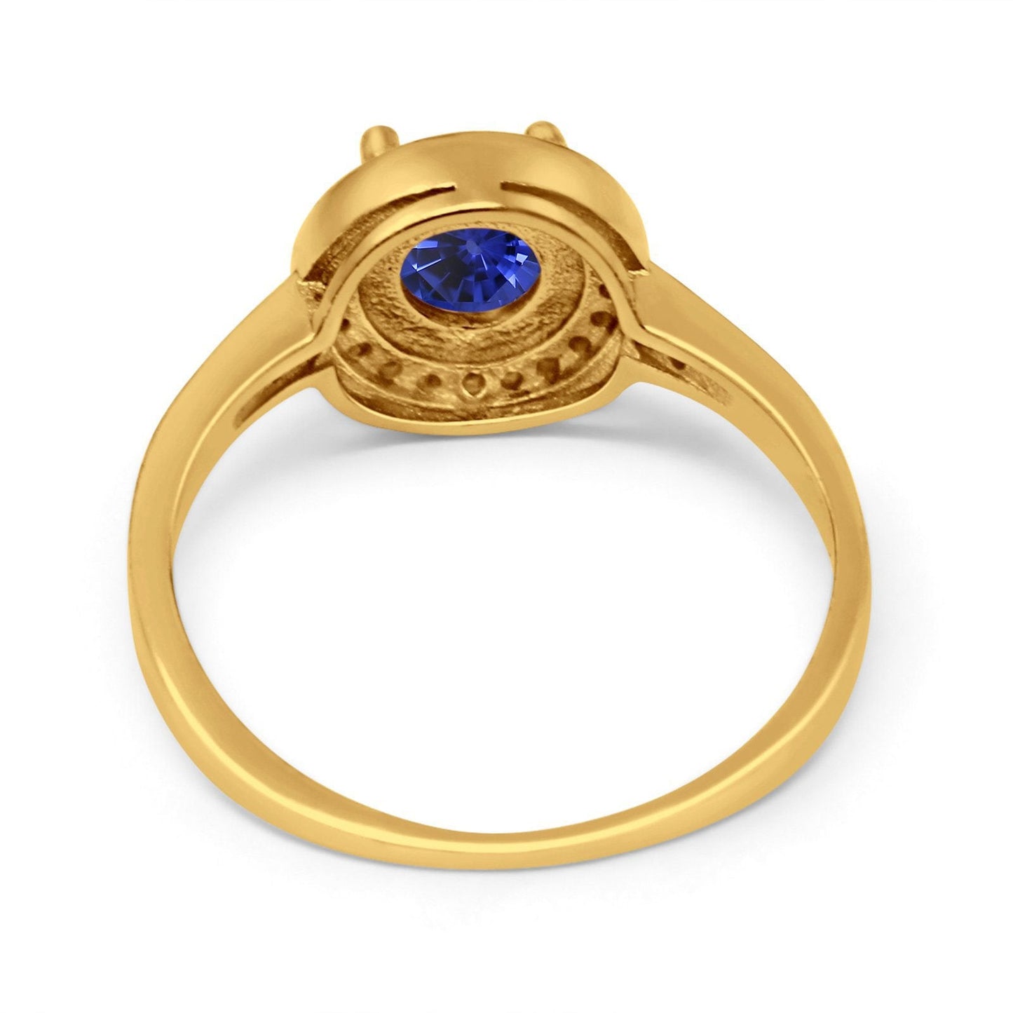 14K Yellow Gold 0.94ct Round Art Deco 6mm G SI Nano Blue Sapphire Diamond Engagement Wedding Ring Size 6.5