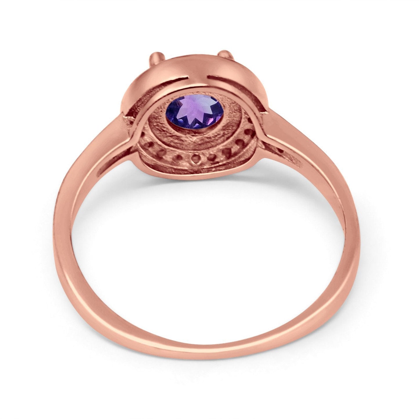 14K Rose Gold 0.94ct Round Art Deco 6mm G SI Natural Amethyst Diamond Engagement Wedding Ring Size 6.5