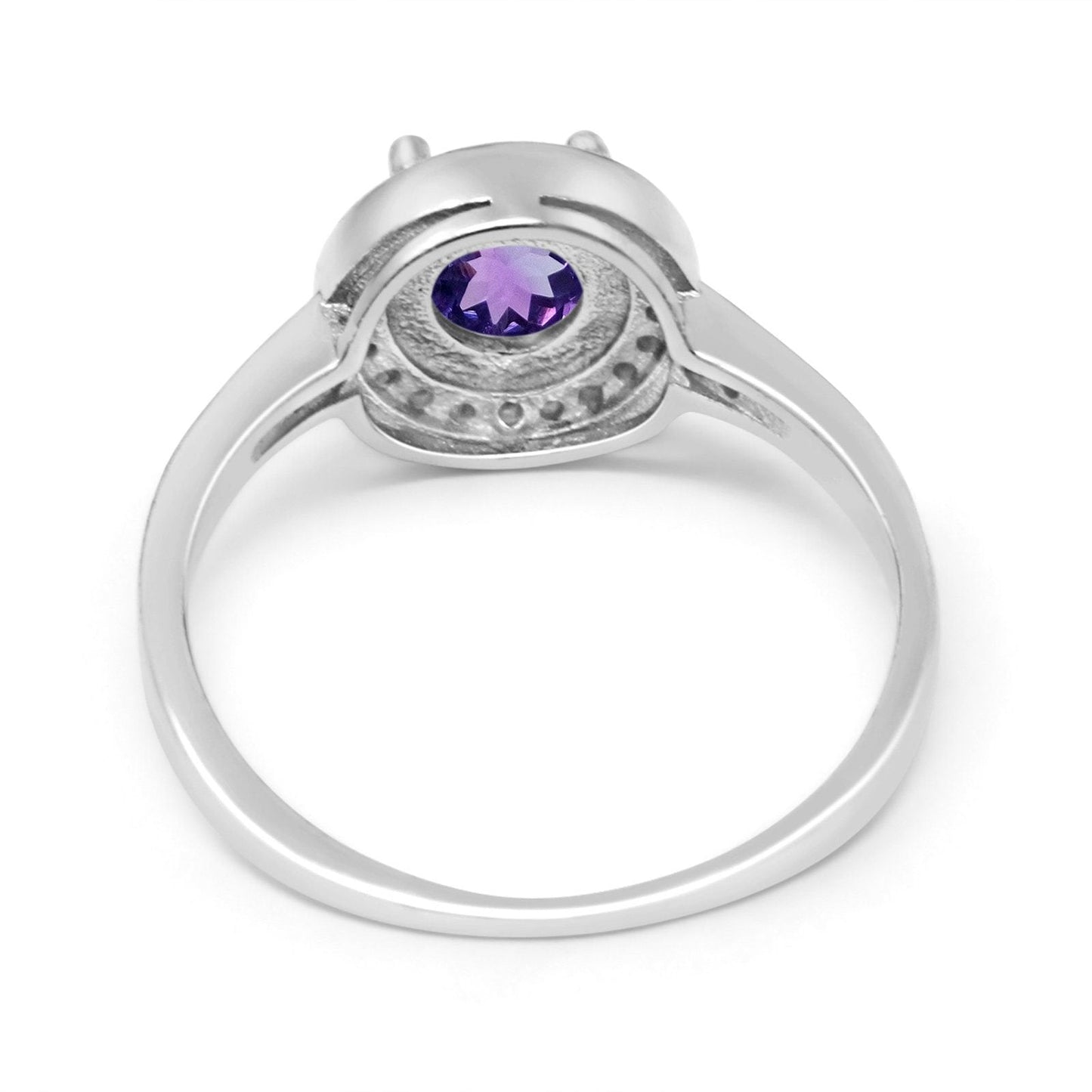 Bague de fiançailles en or blanc 14 carats 0,94 ct Art déco ronde 6 mm G SI avec améthyste naturelle et diamant, taille 6,5