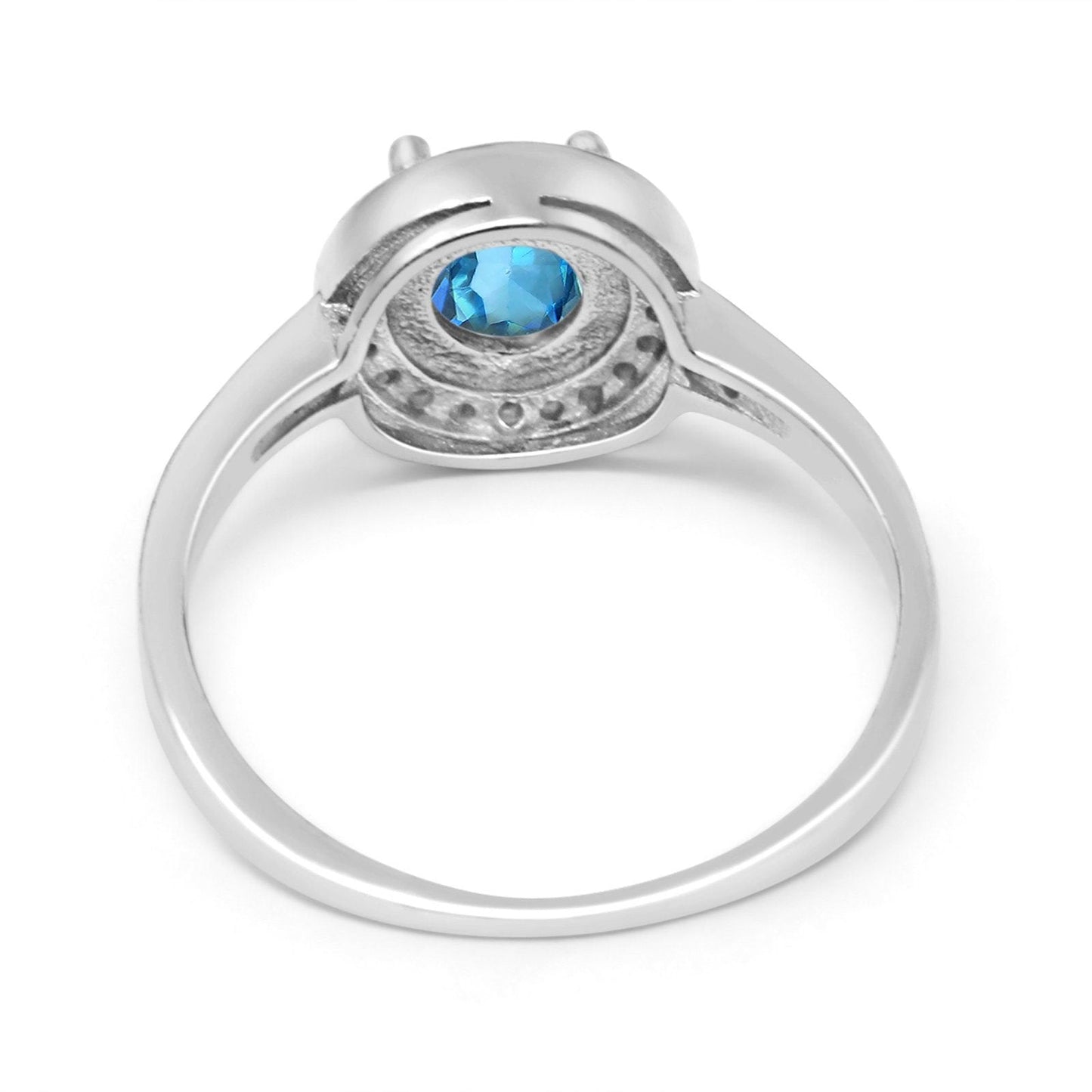 Bague de fiançailles en or blanc 14 carats 0,94 ct Art déco ronde 6 mm G SI avec topaze bleue naturelle et diamant taille 6,5