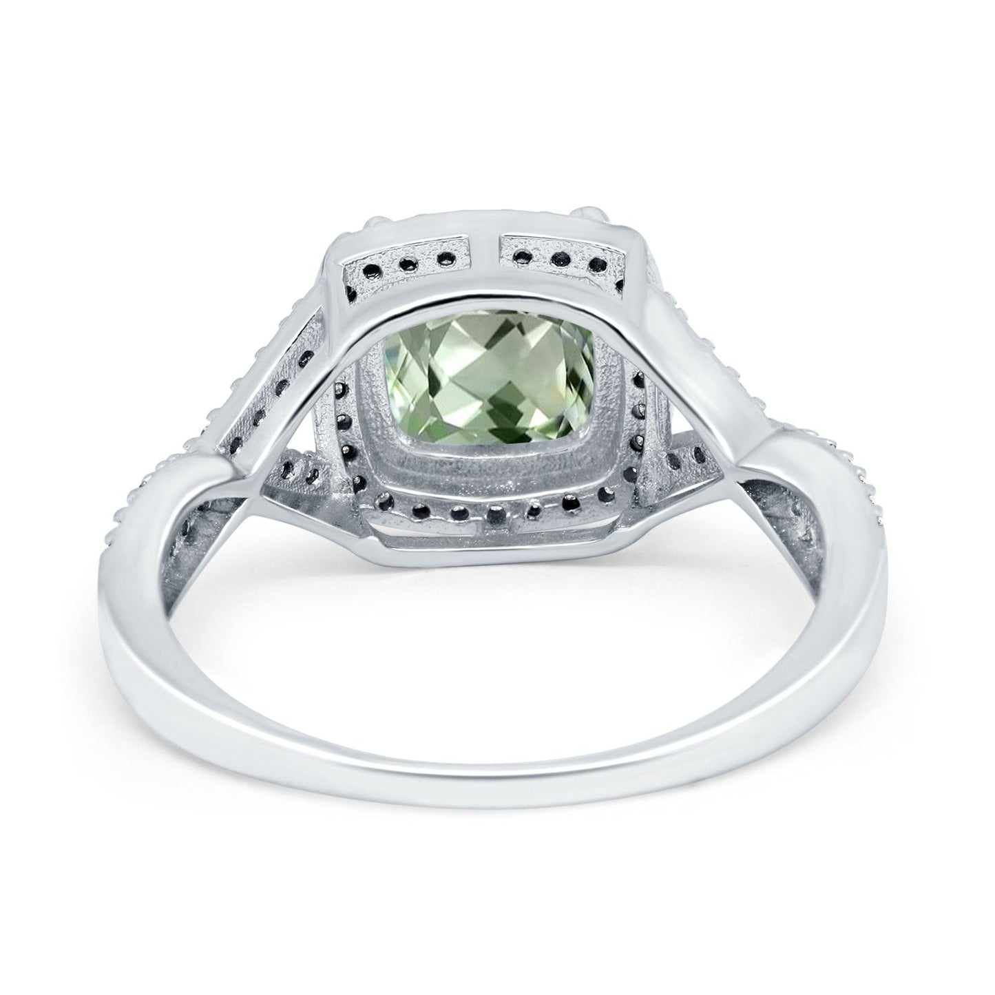 14K White Gold 2.37ct Cushion Infinity Shank 8mm G SI Natural Green Amethyst Diamond Engagement Wedding Ring Size 6.5