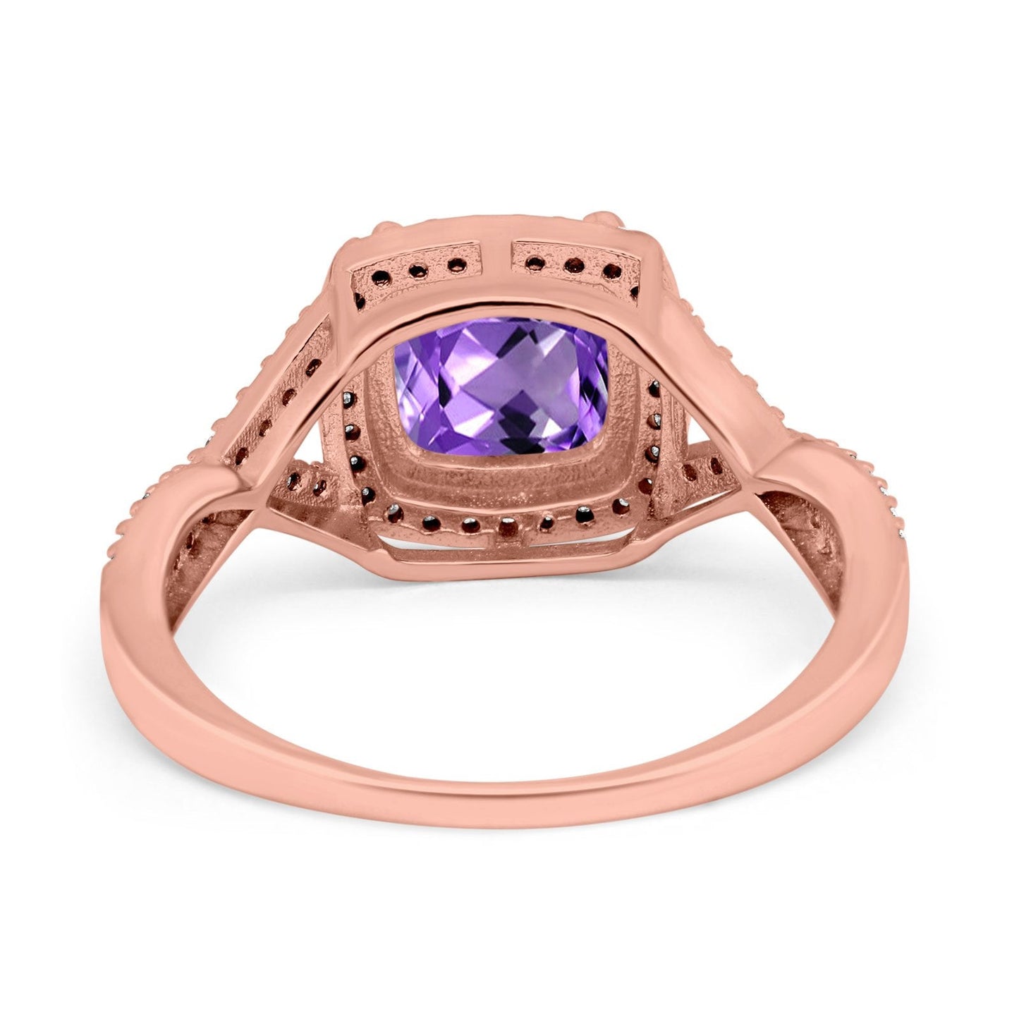 14K Rose Gold 2.37ct Cushion Infinity Shank 8mm G SI Natural Amethyst Diamond Engagement Wedding Ring Size 6.5