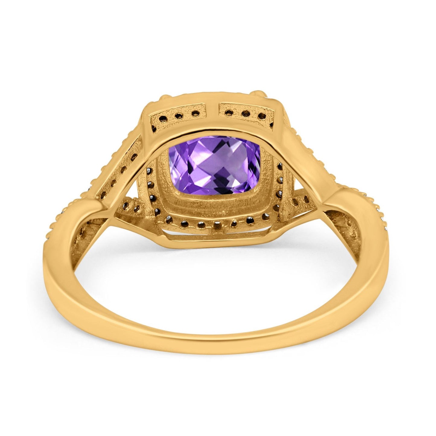 14K Yellow Gold 2.37ct Cushion Infinity Shank 8mm G SI Natural Amethyst Diamond Engagement Wedding Ring Size 6.5