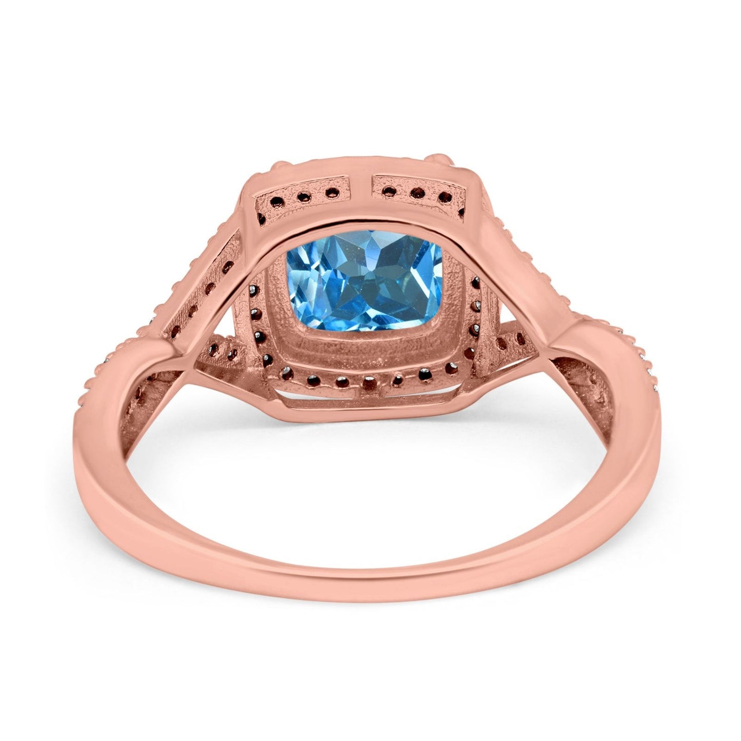 14K Rose Gold 2.37ct Cushion Infinity Shank 8mm G SI Natural Blue Topaz Diamond Engagement Wedding Ring Size 6.5