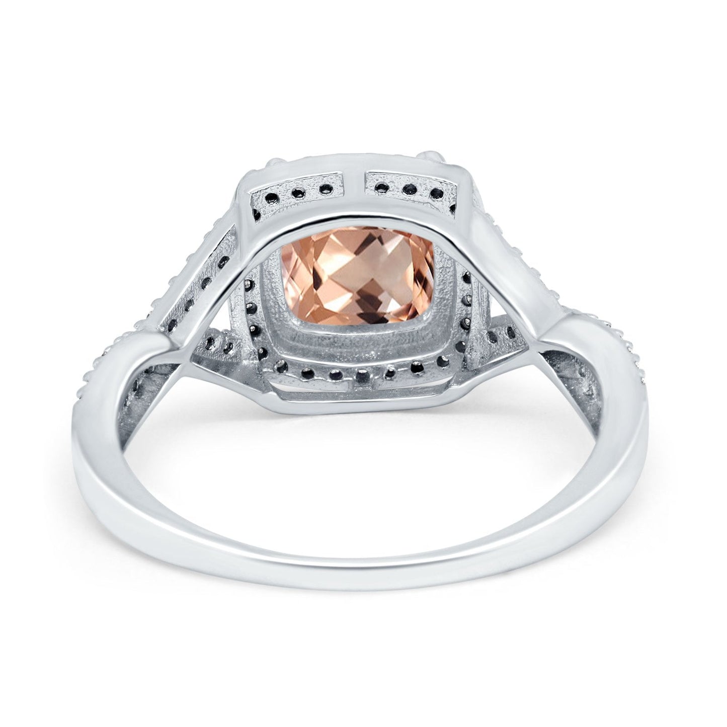 14K White Gold 2.37ct Cushion Infinity Shank 8mm G SI Natural Morganite Diamond Engagement Wedding Ring Size 6.5