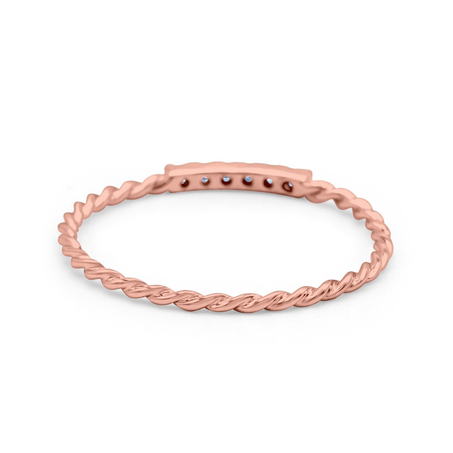 14K Rose Gold 0.06ct Round 1.5mm G SI Twist Braided Cable Diamond Eternity Band Engagement Wedding Ring Size 6.5