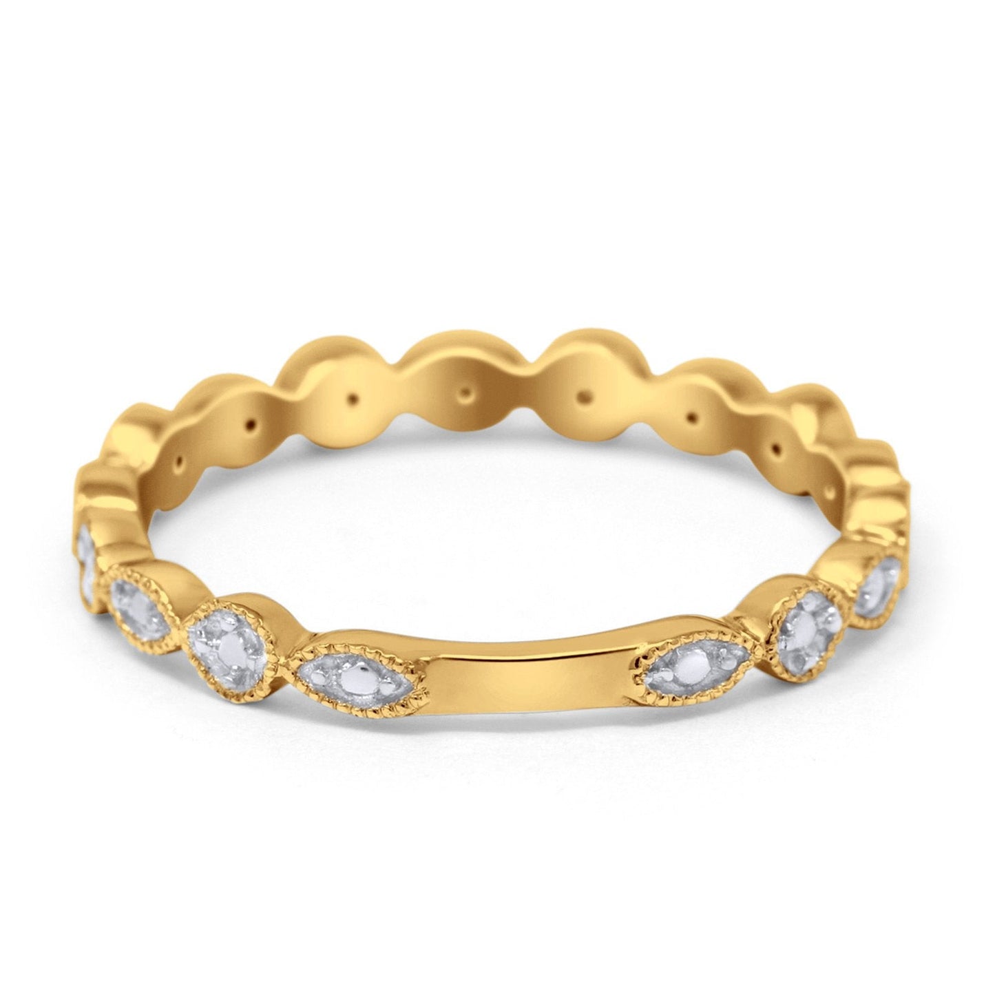 14K Yellow Gold 0.10ct Round 2.75mm G SI Half Eternity Stackable Diamond Rinze Engagement Wedding Ring Size 6.5