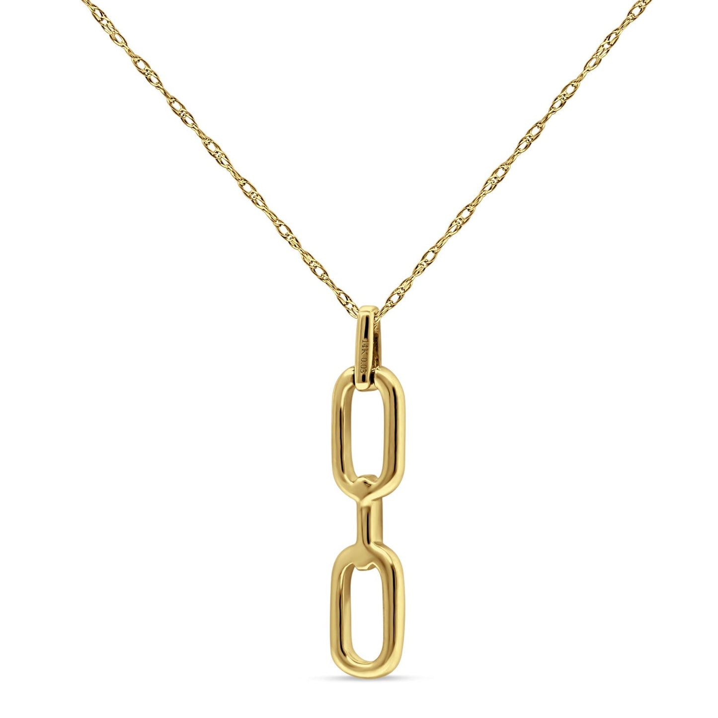 14K Yellow Gold 0.03ct Paperclip Necklace Round Diamond Pendant 18" Long Wholesale