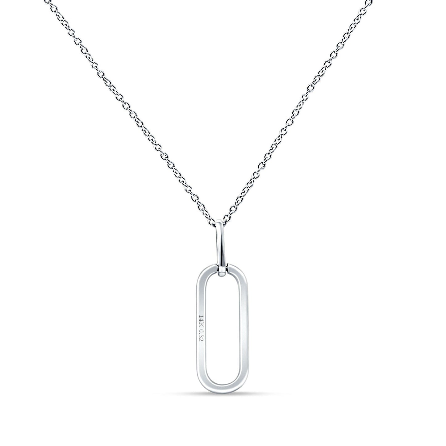 14K White Gold 0.16ct Oval Papercllip Drop Necklace Natural Diamond Pendant 18" Long Wholesale