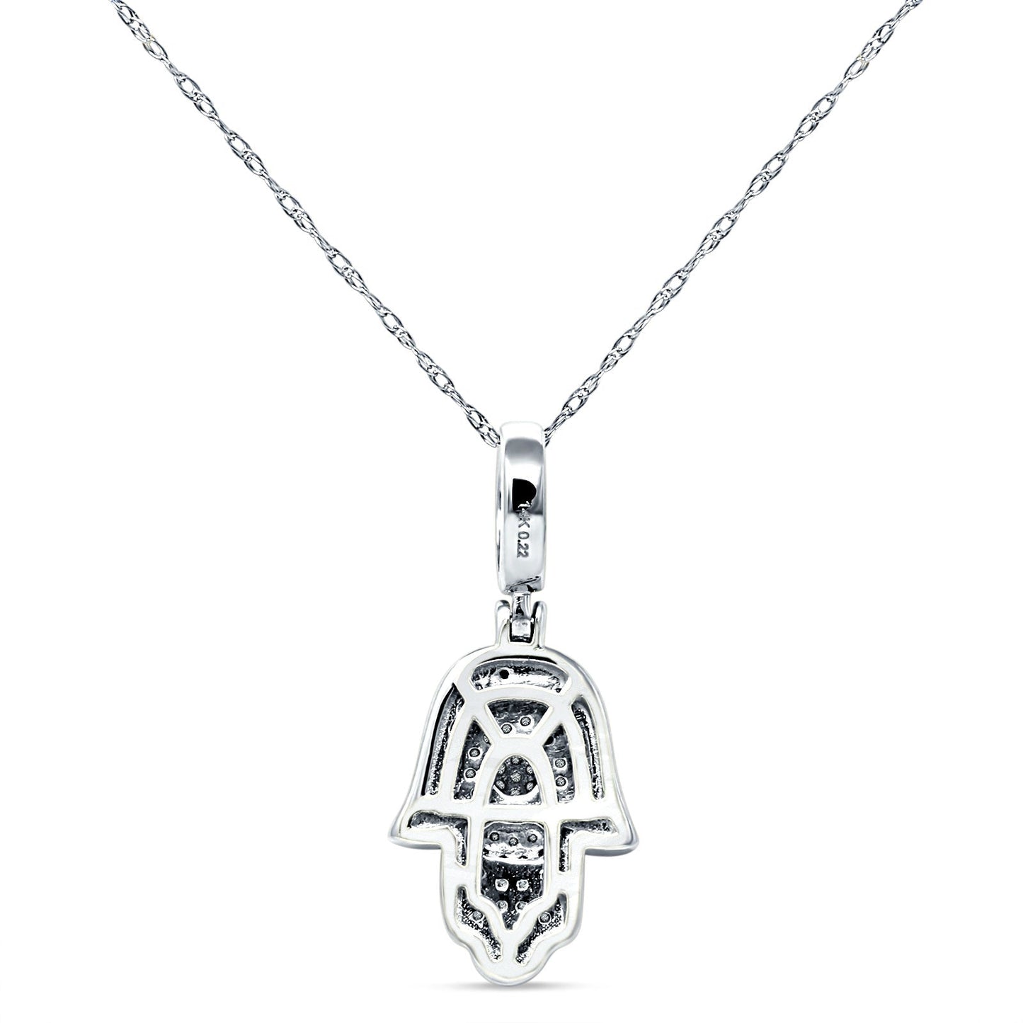 14K White Gold 0.22ct Hamsa Hand Charm Pendant Natural Diamond Necklace 18" Long Wholesale