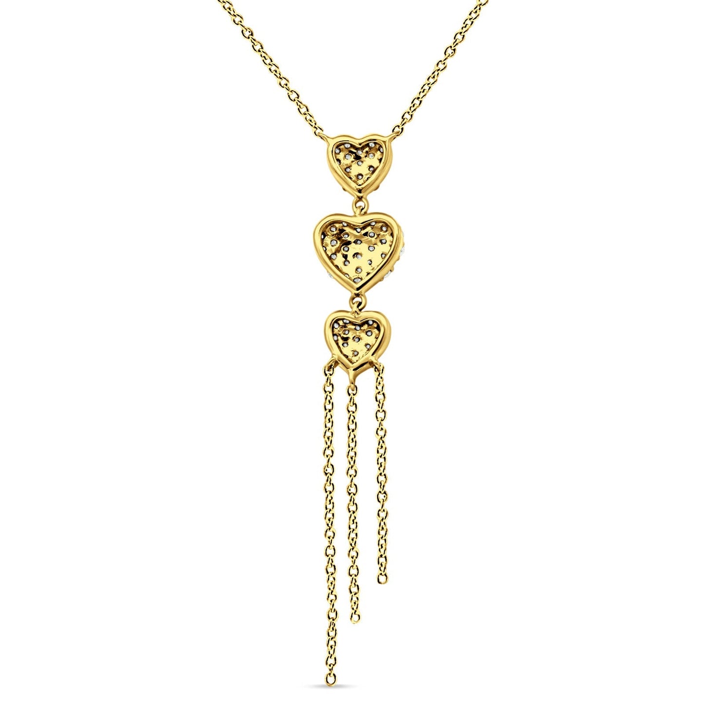 14K Yellow Gold 0.34ct  Three Heart Drop Necklace Round Diamond Pendant 16" Long Wholesale