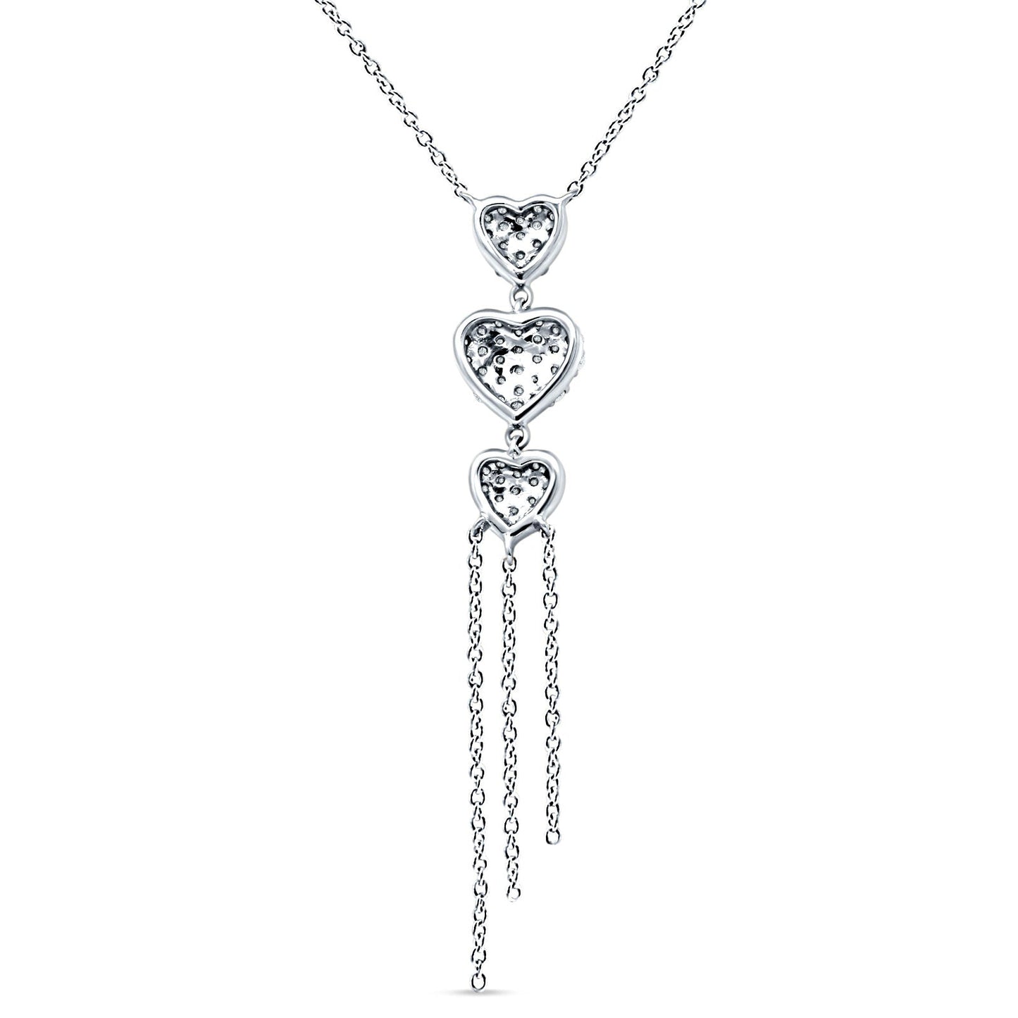 14K White Gold 0.34ct  Three Heart Drop Necklace Round Diamond Pendant 16" Long Wholesale