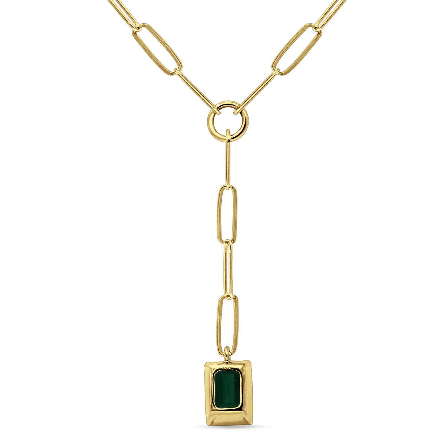 14K Yellow Gold 0.95ct Emerald Cut Pendant Green Emerald Paperclip Chain Necklace 16" Long