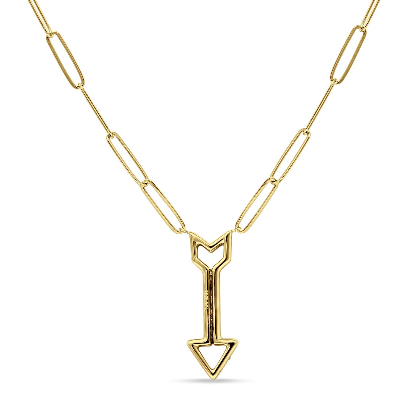 14K Yellow Gold 0.25ct Arrow Style Natural Diamond Pendant Paperclip Chain Necklace 18 In Long