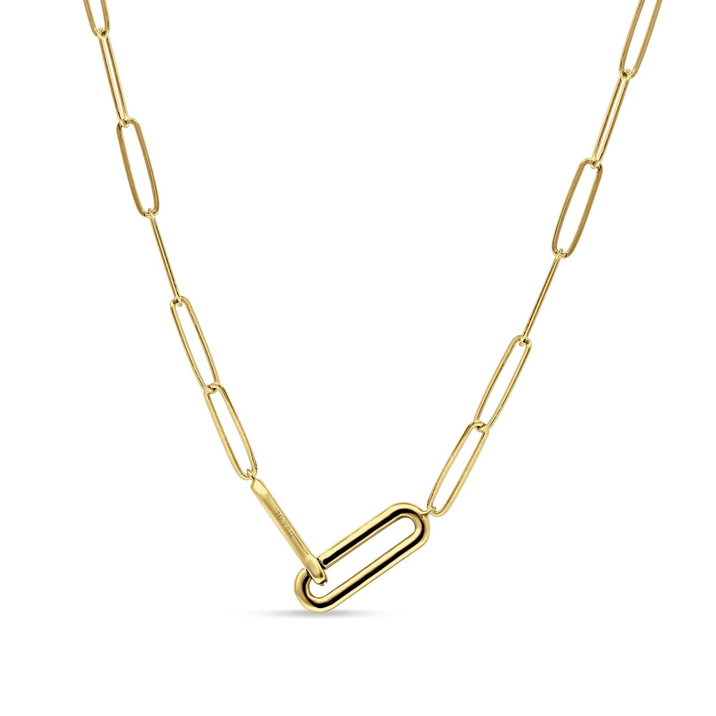 14K Yellow Gold 0.22ct  Interlocking Paperclip Chain Pendant Natural Diamond Necklace 18" Long