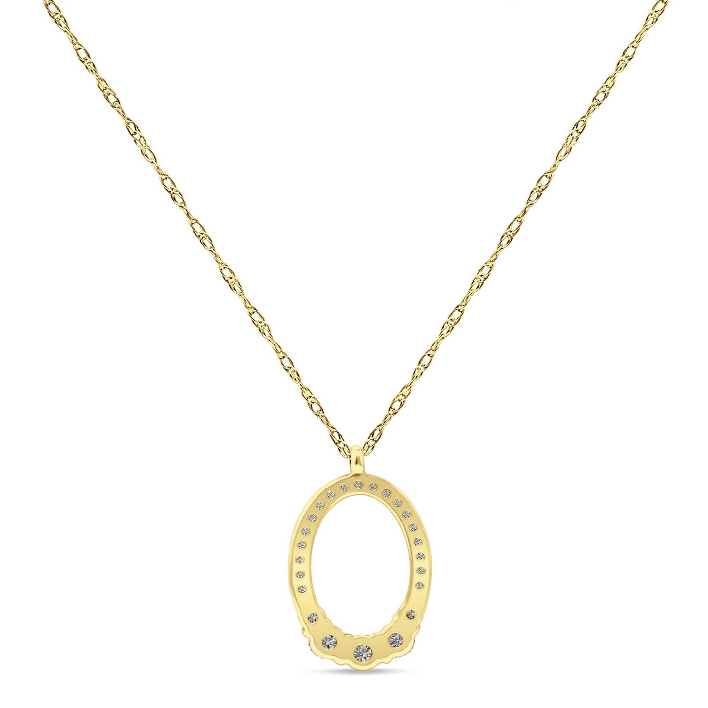 14K Yellow Gold 0.23ct Natural Diamond Open Oval Pendant Necklace 18" Long  Wholesale