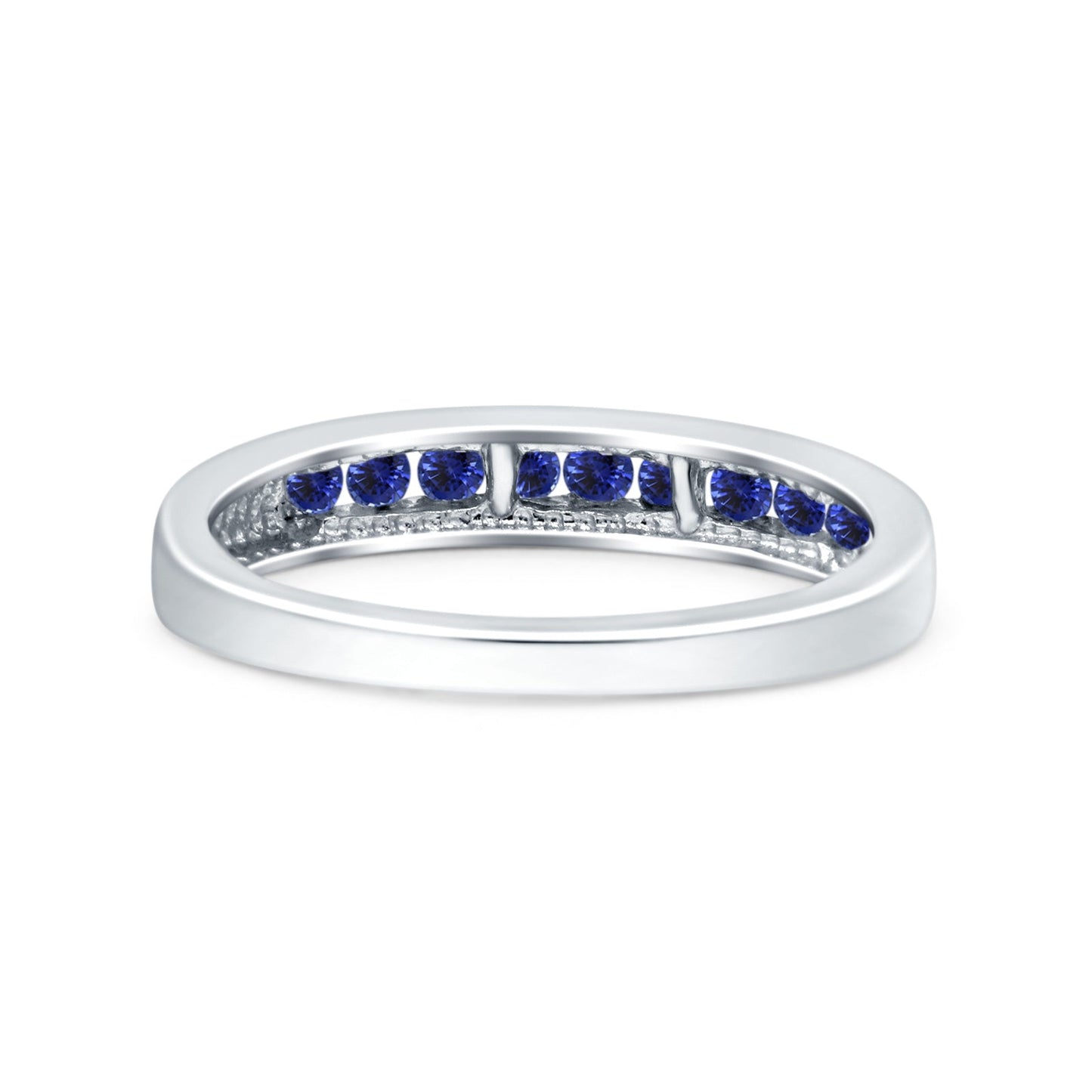 14K White Gold 0.25ct Round 3mm Art Deco G SI Half Eternity Blue Sapphire Band Diamond Engagement Wedding Ring Size 6.5