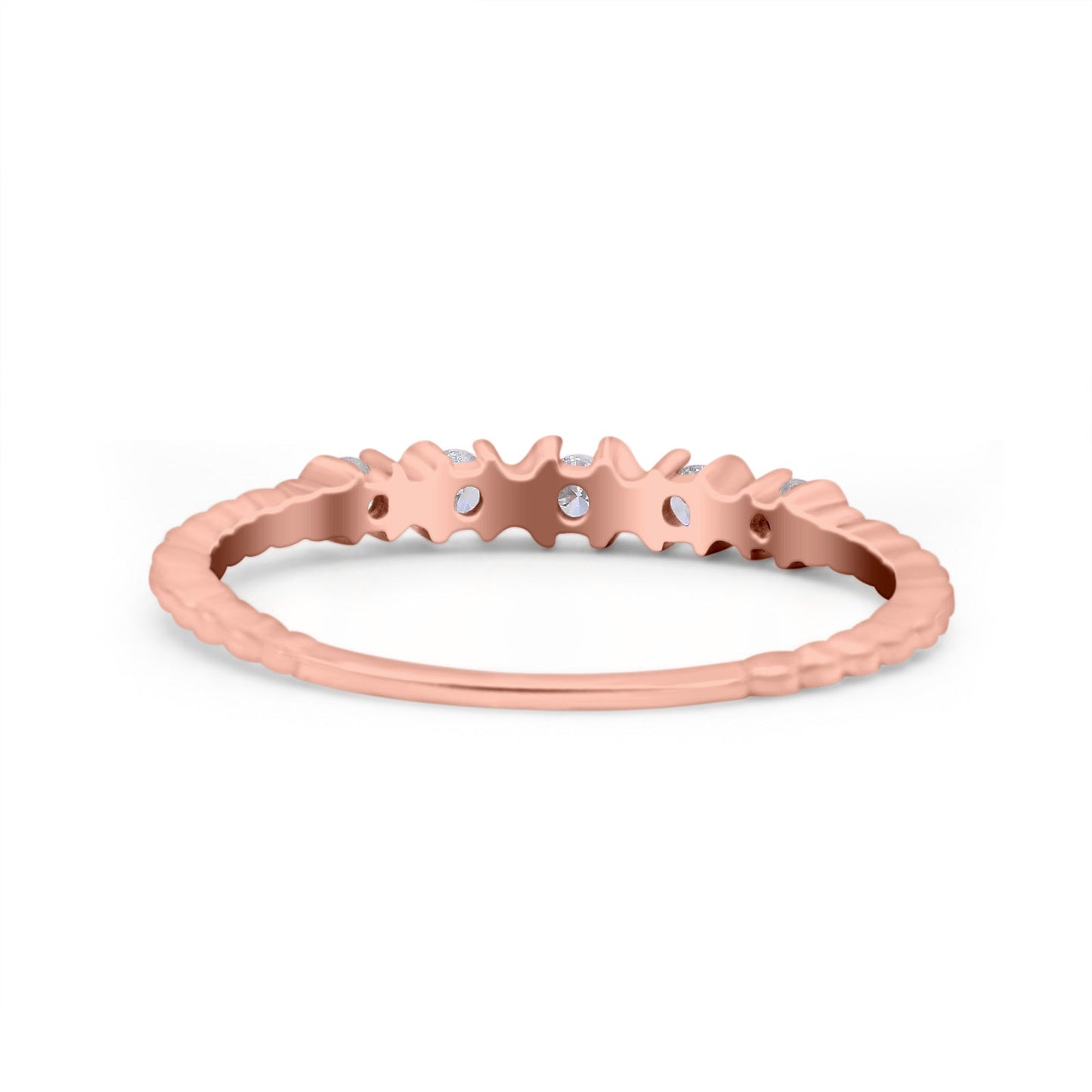 14K Rose Gold 0.13ct Round 2.5mm Stackable Band G SI Half Eternity Diamond Engagement Wedding Ring Size 6.5