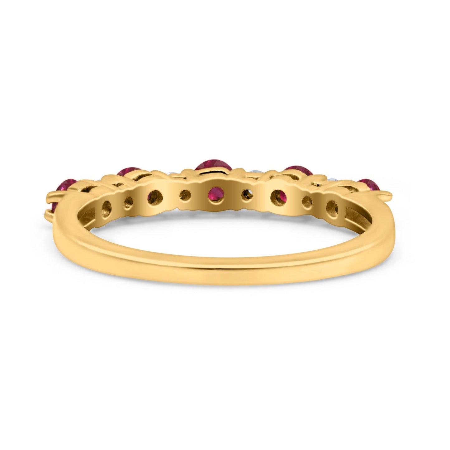 14K Yellow Gold 0.62ct Round 2.5mm Band G SI Half Eternity Ruby & Diamond Engagement Wedding Ring Size 6.5