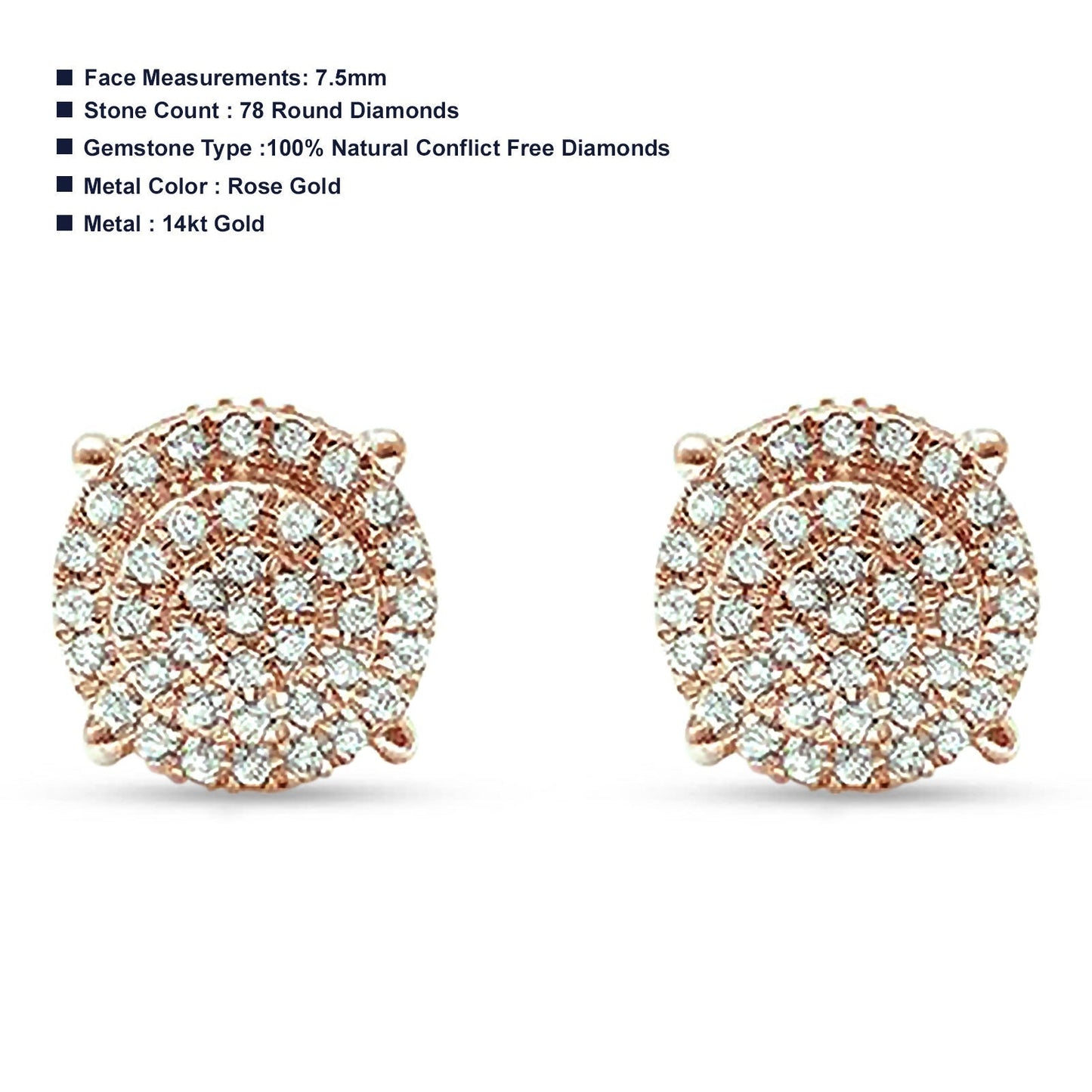 14kt Solid Rose Gold Round Diamond Cluster Stud Earrings Wholesale