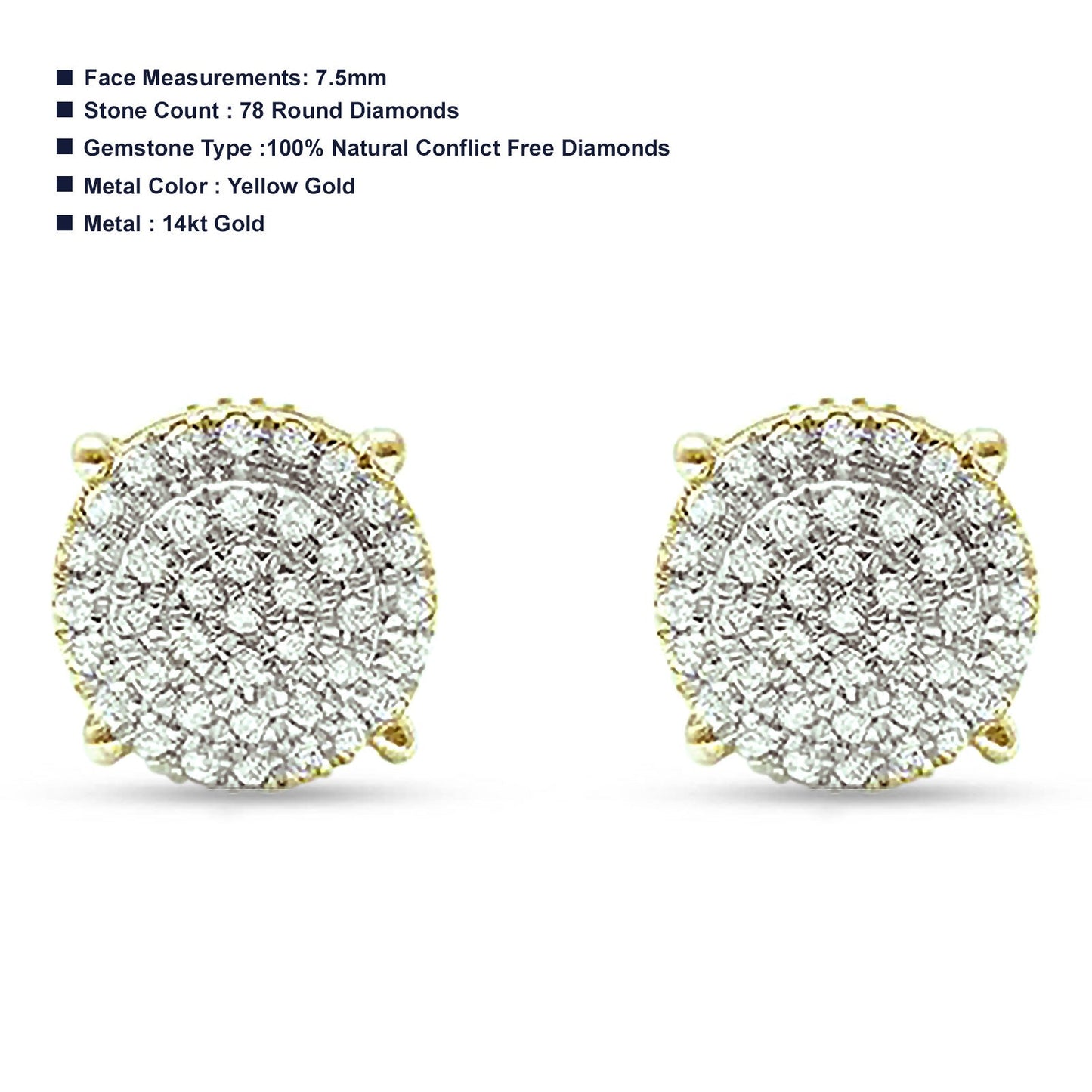 14kt Solid Yellow Gold Round Diamond Cluster Stud Earrings Wholesale