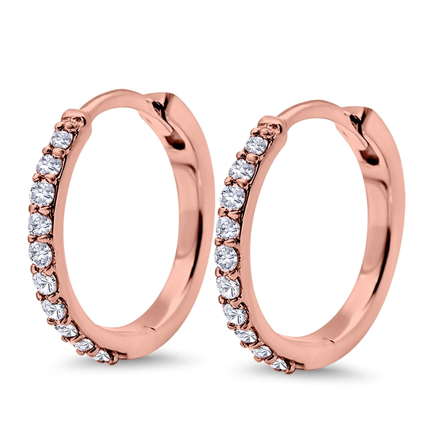 14K Rose Gold Hoop Huggie .34ct G SI Diamond Earrings