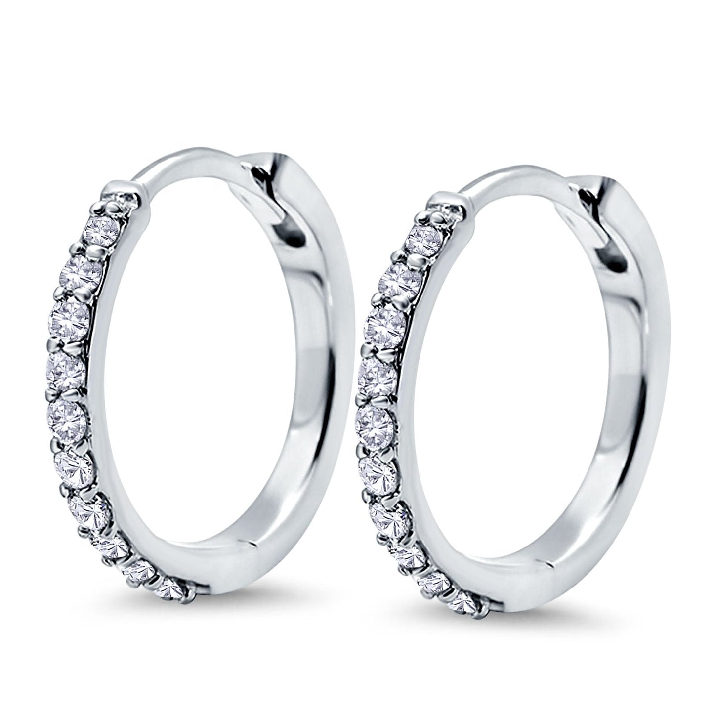 14K White Gold Hoop Huggie .34ct G SI Diamond Earrings