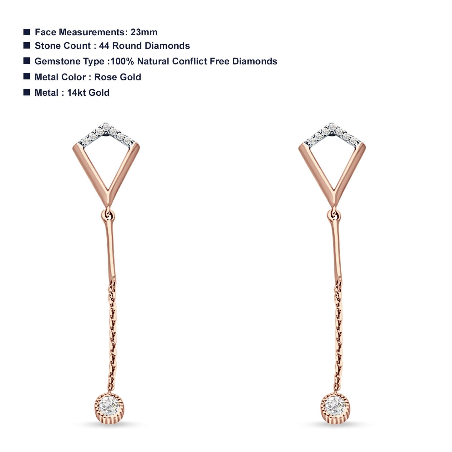 14kt Solid Rose Gold Diamond Drop Dangle Trendy Earrings Wholesale